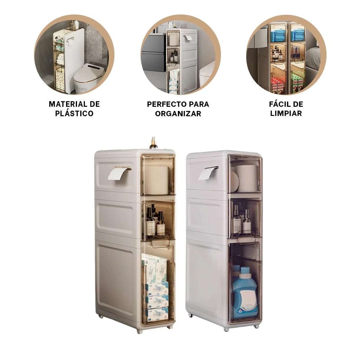 ORGANIZADOR DE 3 NIVELES CON PUERTAS BLANCO Y RUEDAS DE USO DOMESTICO Y+PAPEL REGALO - 5
