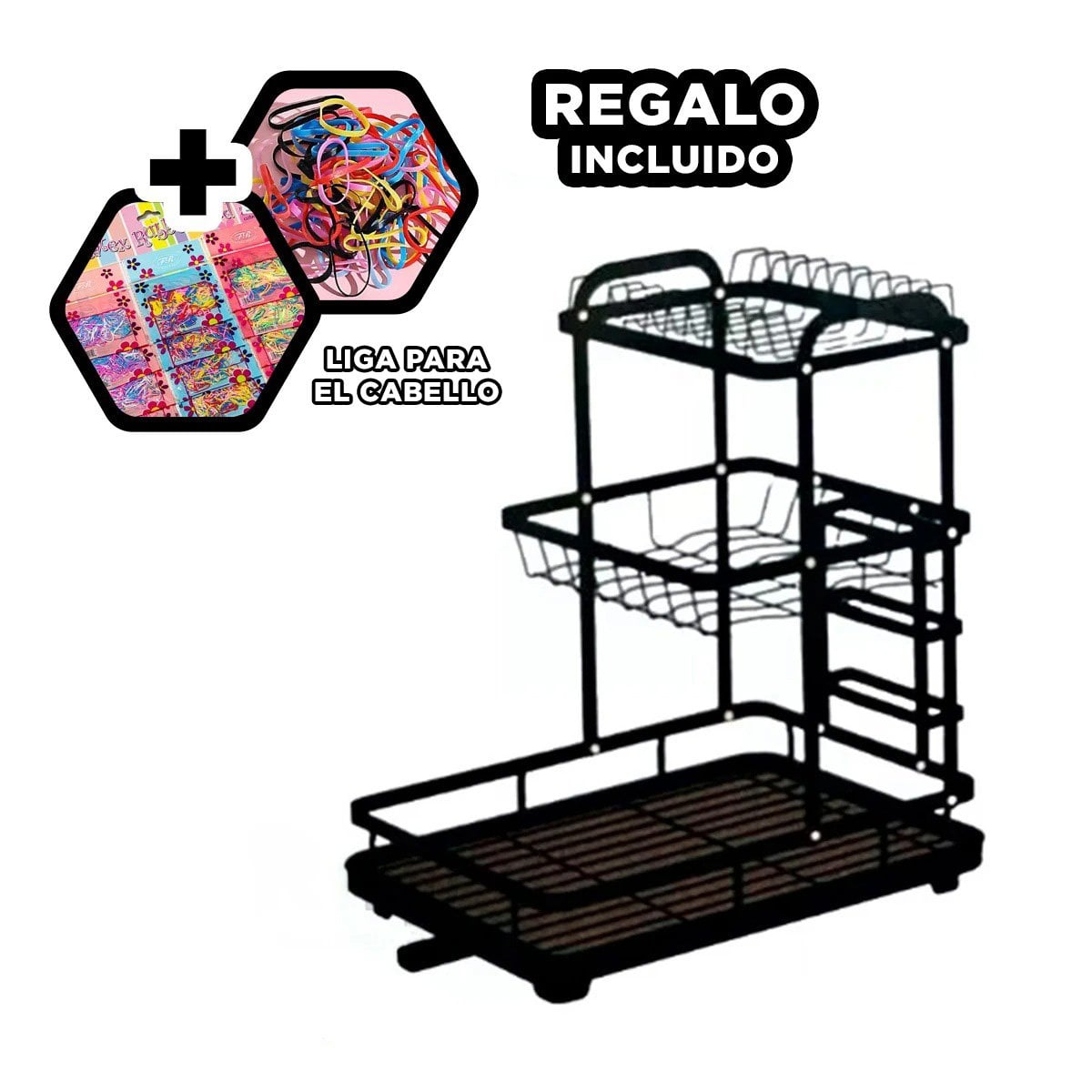 ESCURRIDOR DE PLATOS NEGRO CON SISTEMA DE DRENAJE Y ORGANIZACION EN 3 NIVELES Y+LIGAS REGALO - 2