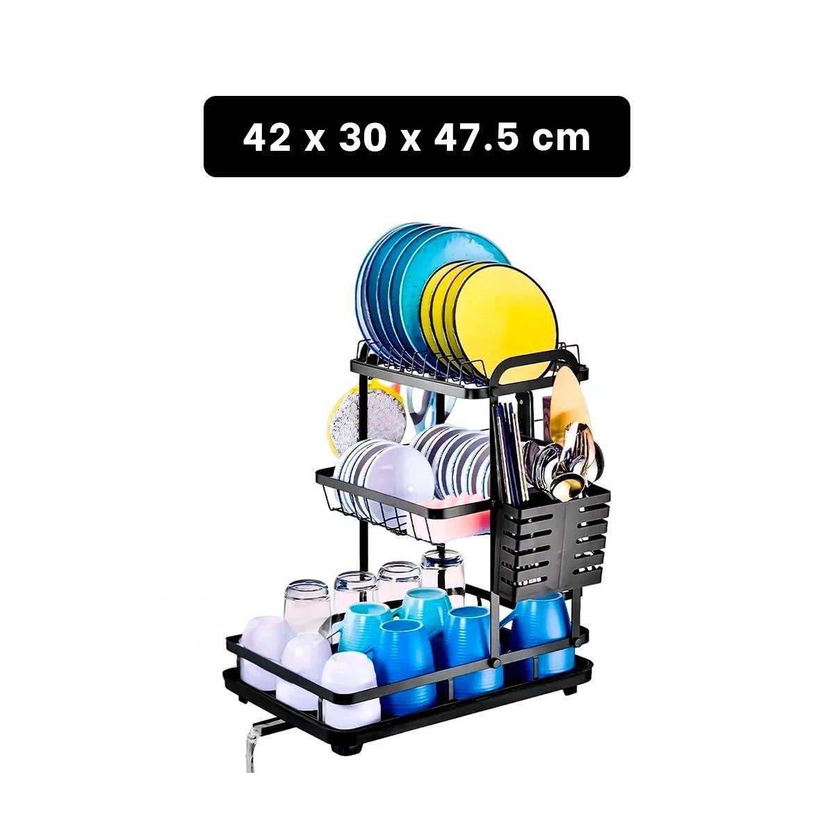 ESCURRIDOR DE PLATOS NEGRO CON SISTEMA DE DRENAJE Y ORGANIZACION EN 3 NIVELES Y+LIGAS REGALO - 4