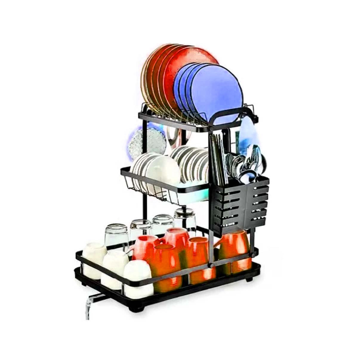 ESCURRIDOR DE PLATOS NEGRO CON SISTEMA DE DRENAJE Y ORGANIZACION EN 3 NIVELES Y+LIGAS REGALO - 5