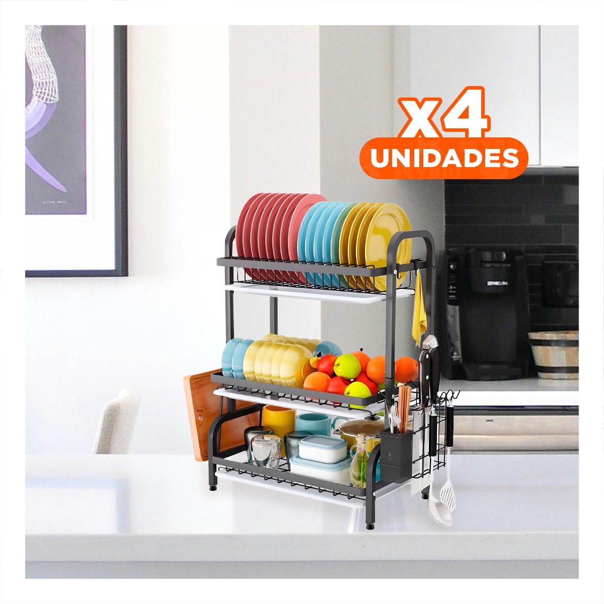 PACK4 ORGANIZADOR DE COCINA CON SOPORTE PARA TABLA NEGRO Y+PAPEL REGALO - 1