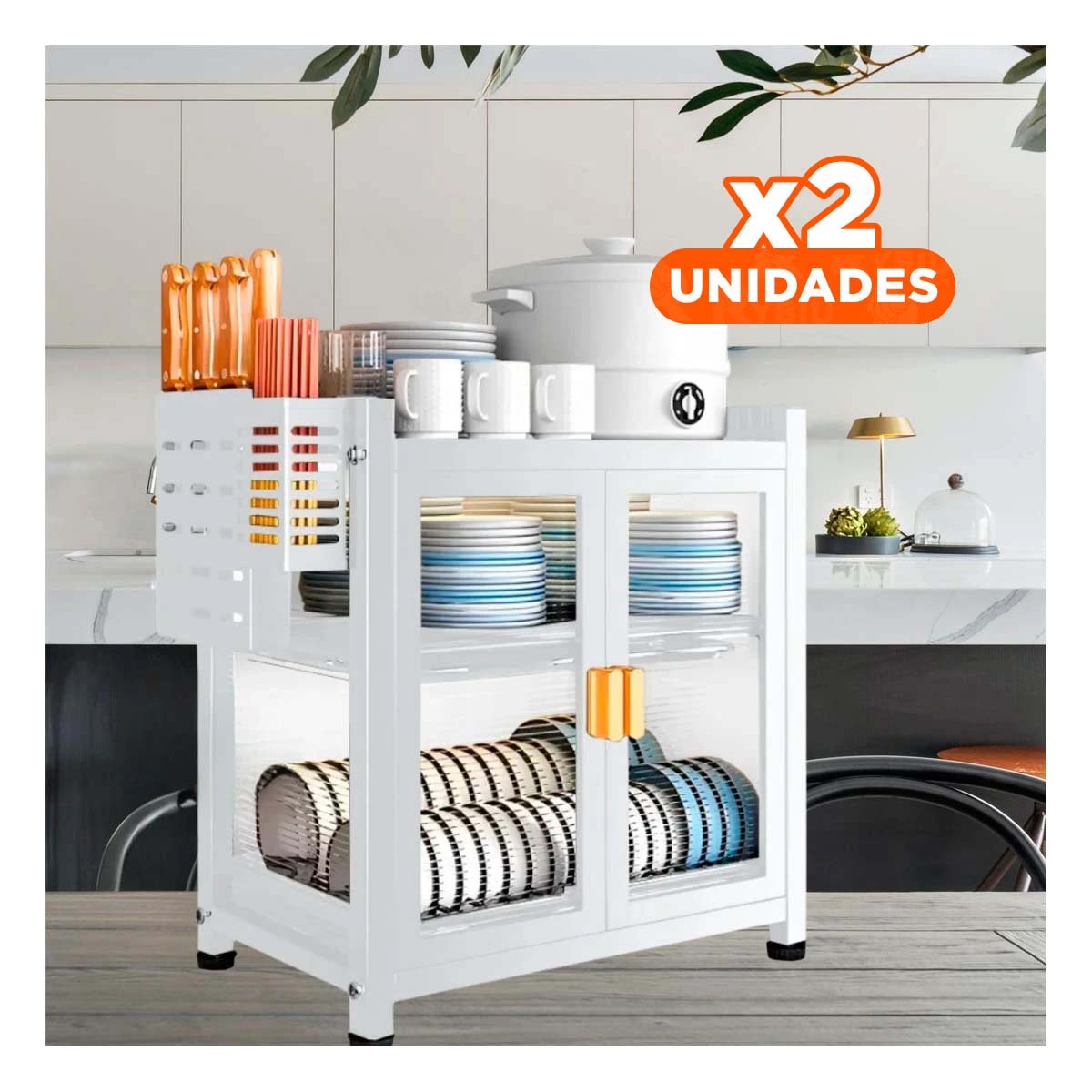 PACK2 ESTRUCTURA DE COCINA CON PUERTAS Y BANDEJAS INTEGRADAS BLANCO - 1