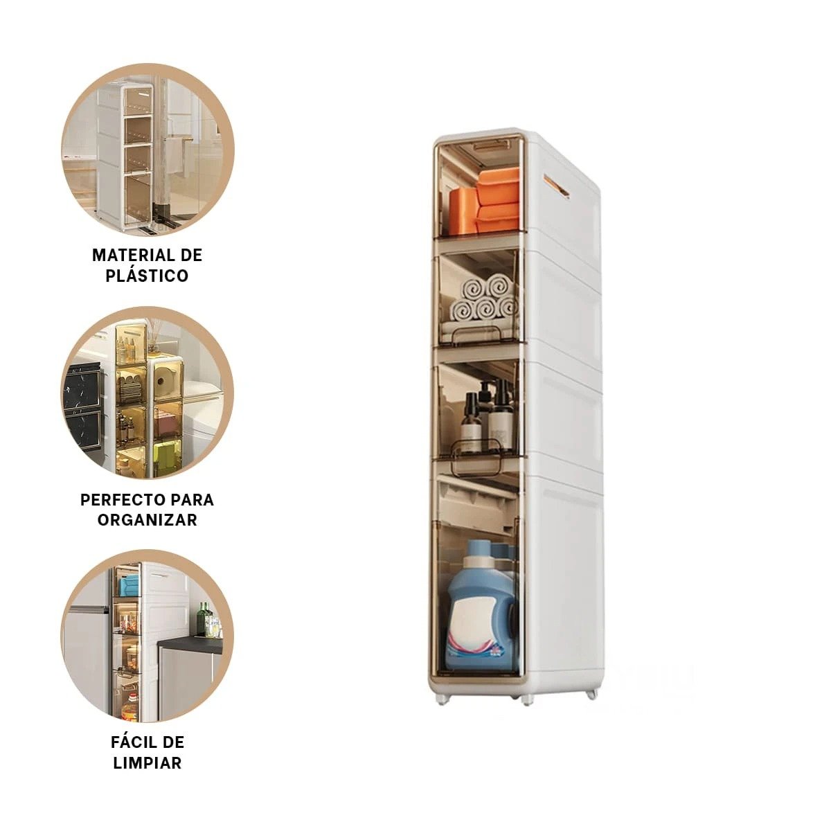 ORGANIZADOR DE 4 NIVELES CON PUERTAS BLANCO Y RUEDAS DE USO DOMESTICO Y+PAPEL REGALO - 5