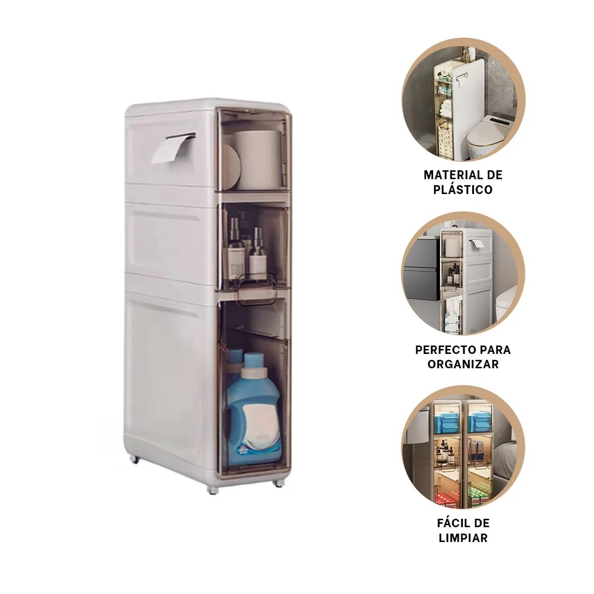 ORGANIZADOR DE ALMACENAMIENTO 3 NIVELES CON PUERTAS Y RUEDAS BLANCO Y+POST IT - 5