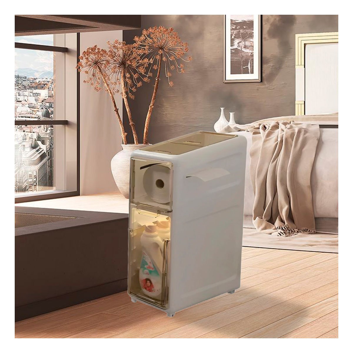 PACK2 SISTEMA ORGANIZADOR BEIGE DE DOS COMPARTIMIENTOS CON PUERTAS PARA ESPACIOS DEL HOGAR - 5