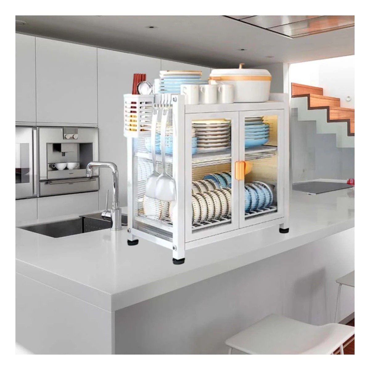ESCURRIDOR DE COCINA CON PUERTAS 2 NIVELES SOPORTE UTENSILIOS BLANCO Y+REGALO STICKER - 3
