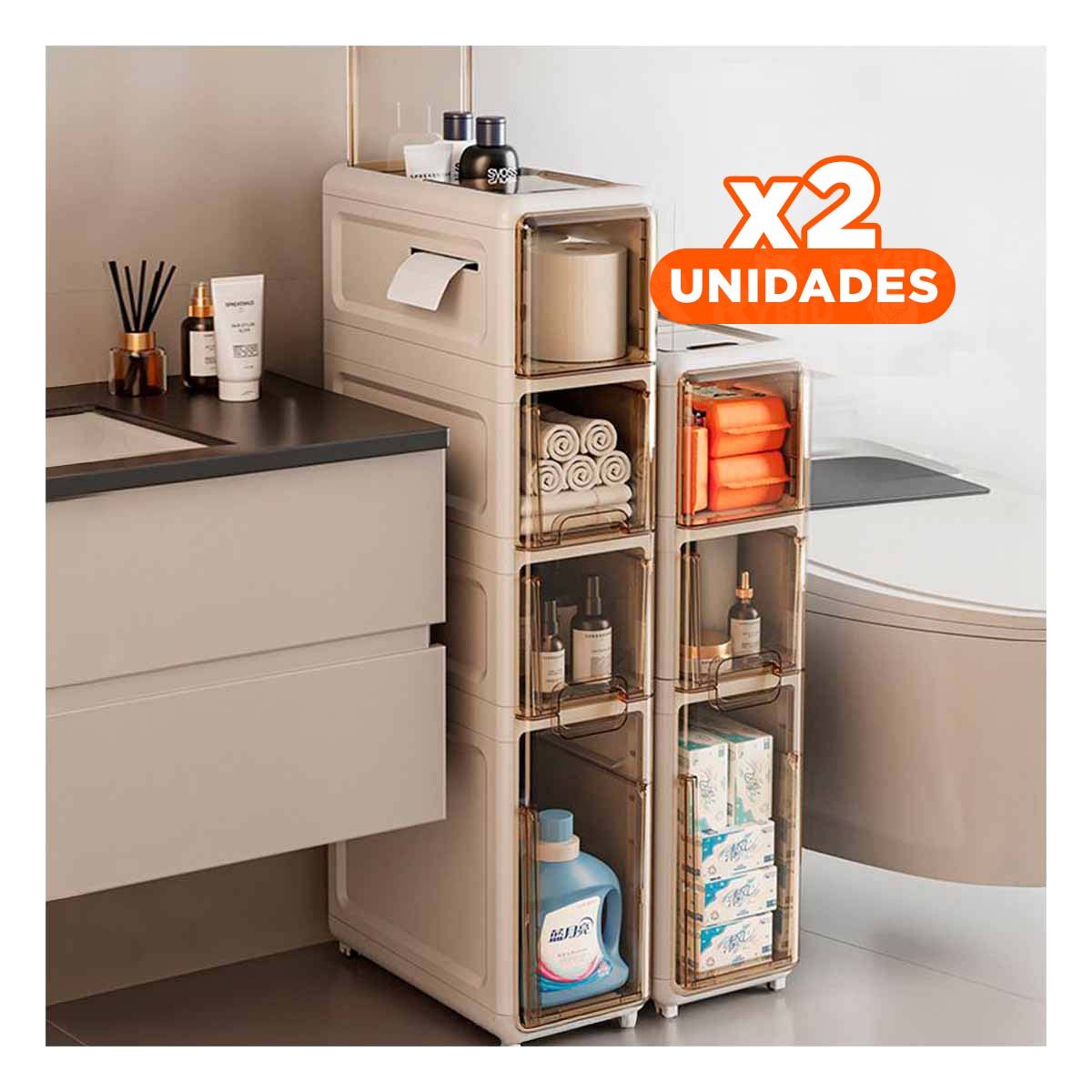 PACK2 GABINETE FUNCIONAL DE 4 NIVELES CON PUERTAS Y RUEDAS BLANCO - 1
