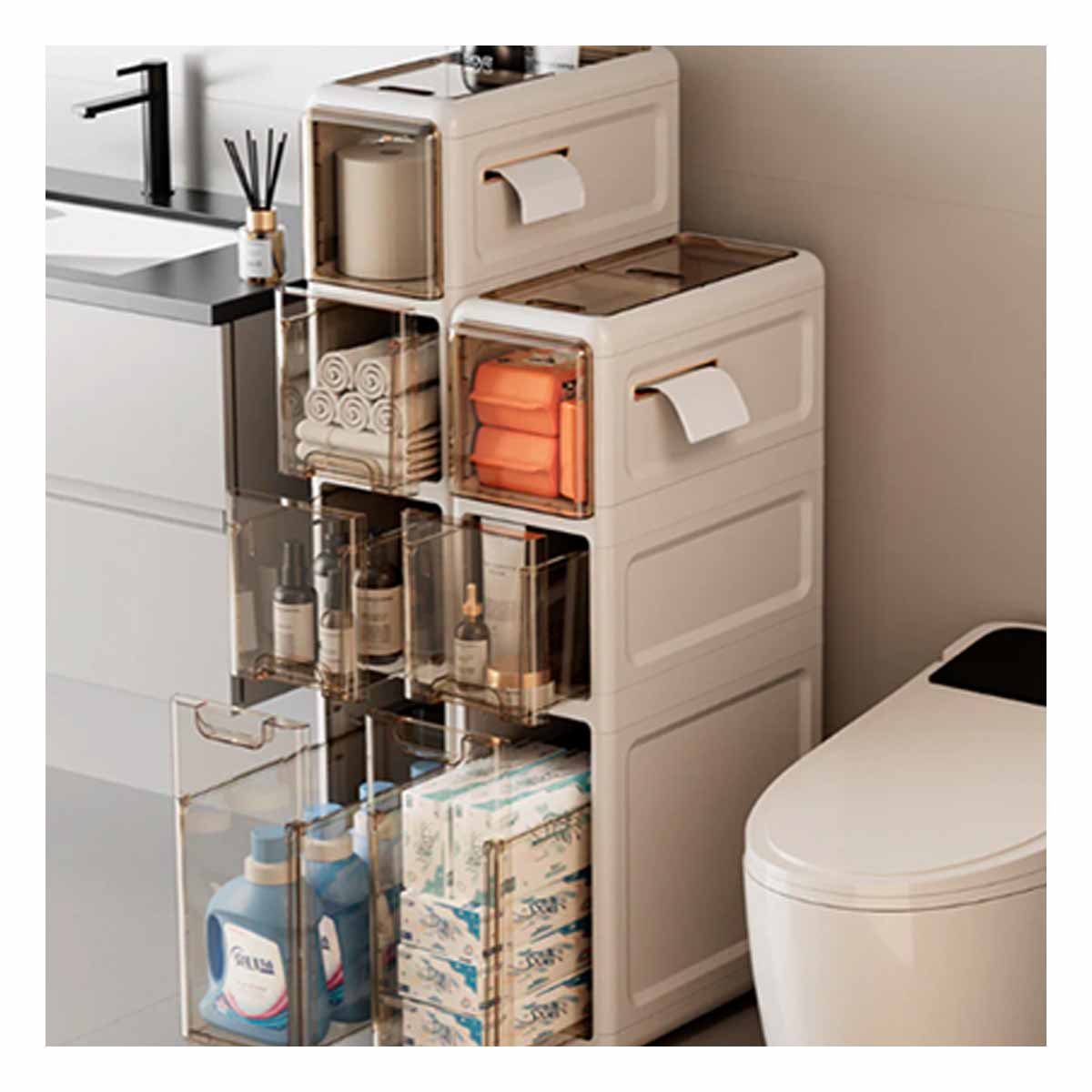 PACK2 GABINETE FUNCIONAL DE 4 NIVELES CON PUERTAS Y RUEDAS BLANCO - 5