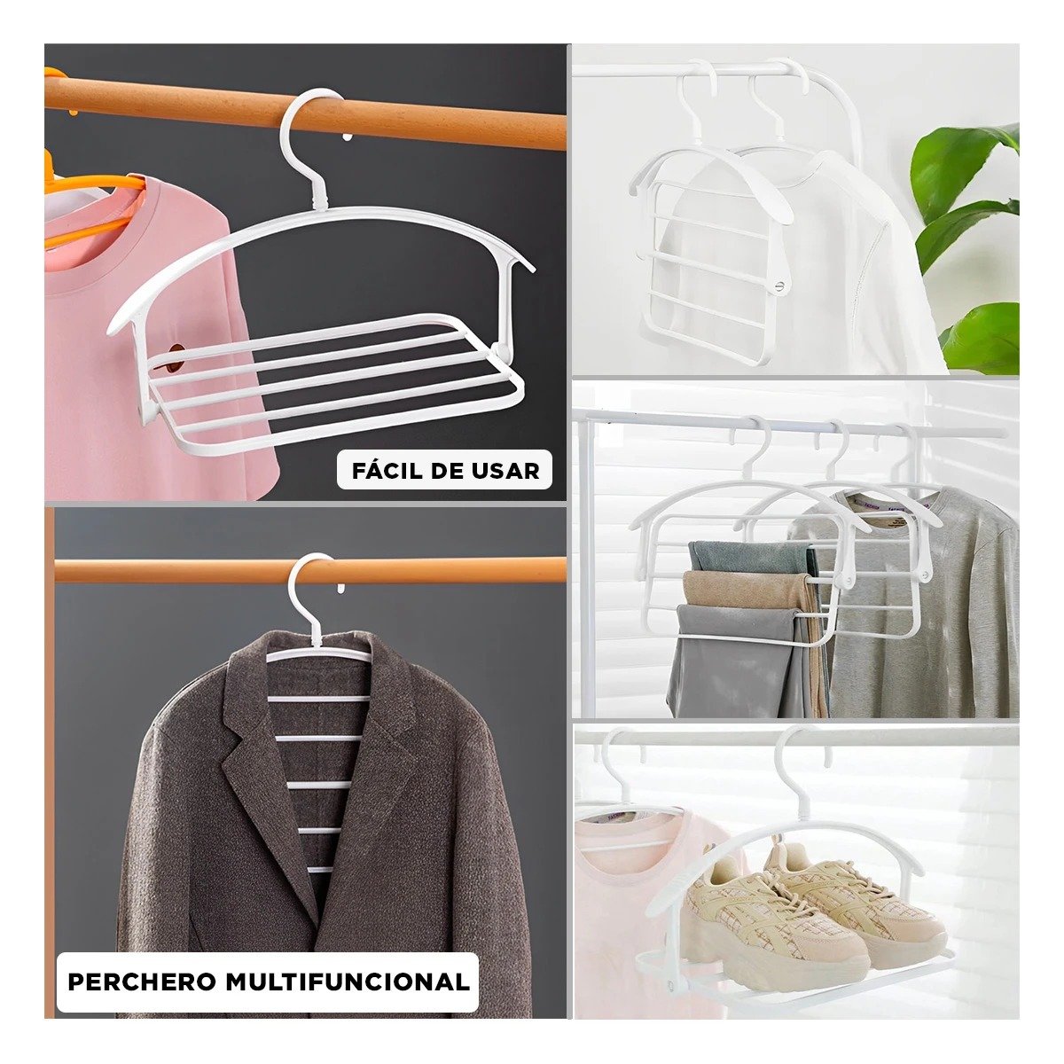 PACK4 COLGADOR MULTIFUNCIONAL GIRATORIO PARA ROPA CON BASE BLANCA Y+REGALO STICKER - 2