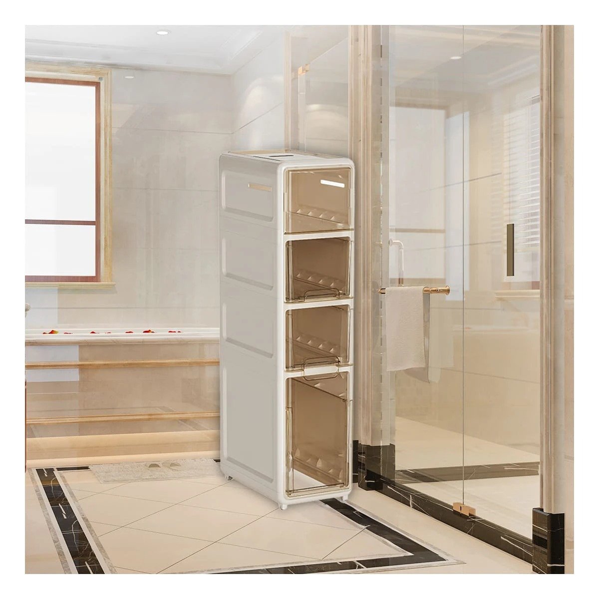 ORGANIZADOR DE ALMACENAMIENTO 4 NIVELES CON PUERTAS Y RUEDAS BLANCO Y+POST IT - 3