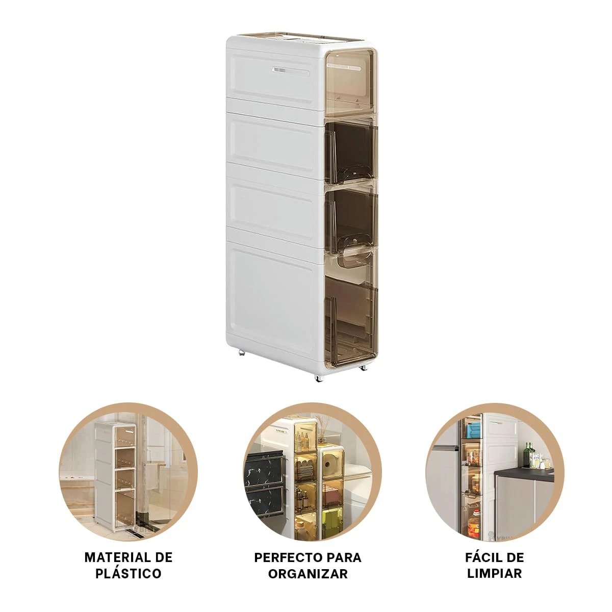 ORGANIZADOR DE ALMACENAMIENTO 4 NIVELES CON PUERTAS Y RUEDAS BLANCO Y+POST IT - 5