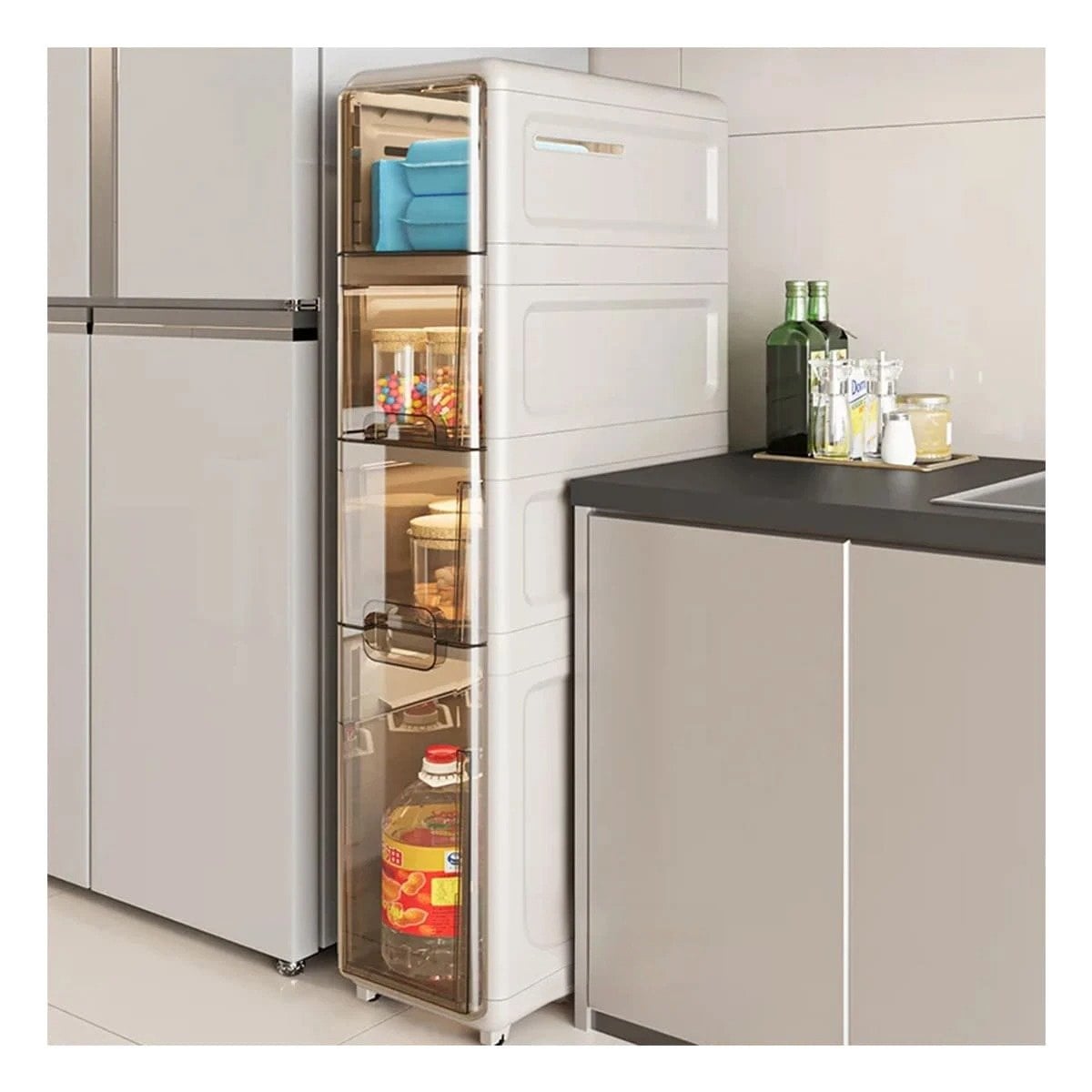 ORGANIZADOR BLANCO CON PUERTAS Y RUEDAS DISTRIBUCION DE 4 NIVELES Y+LIGAS REGALO - 3