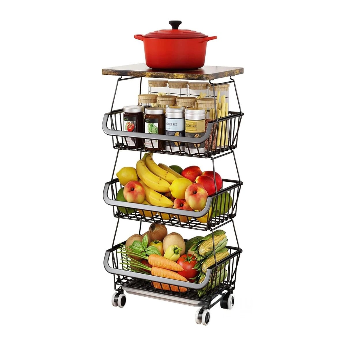 RACK CLASIFICADOR NEGRO DE 4 NIVELES EN ACERO Y MADERA PARA HOGAR CON RUEDAS Y+POST IT - 5