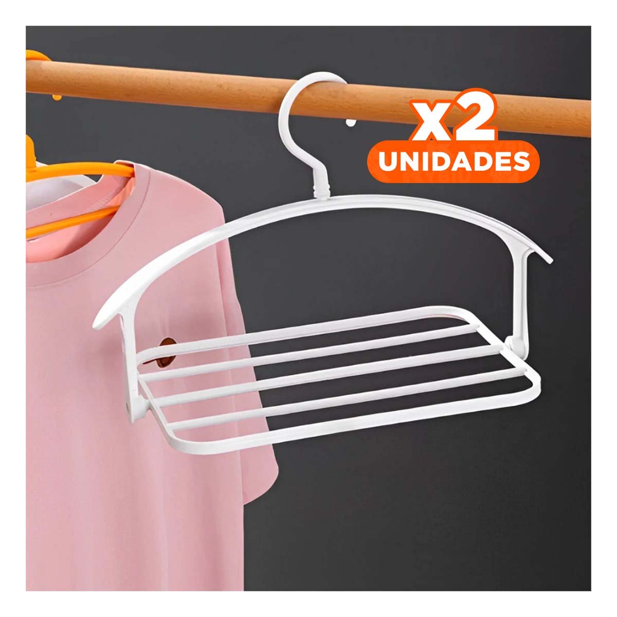 PACK2 SOPORTE DE ROPA MULTIFUNCIONAL GIRATORIO CON BASE ESTABLE BLANCO Y+PAPEL REGALO - 1