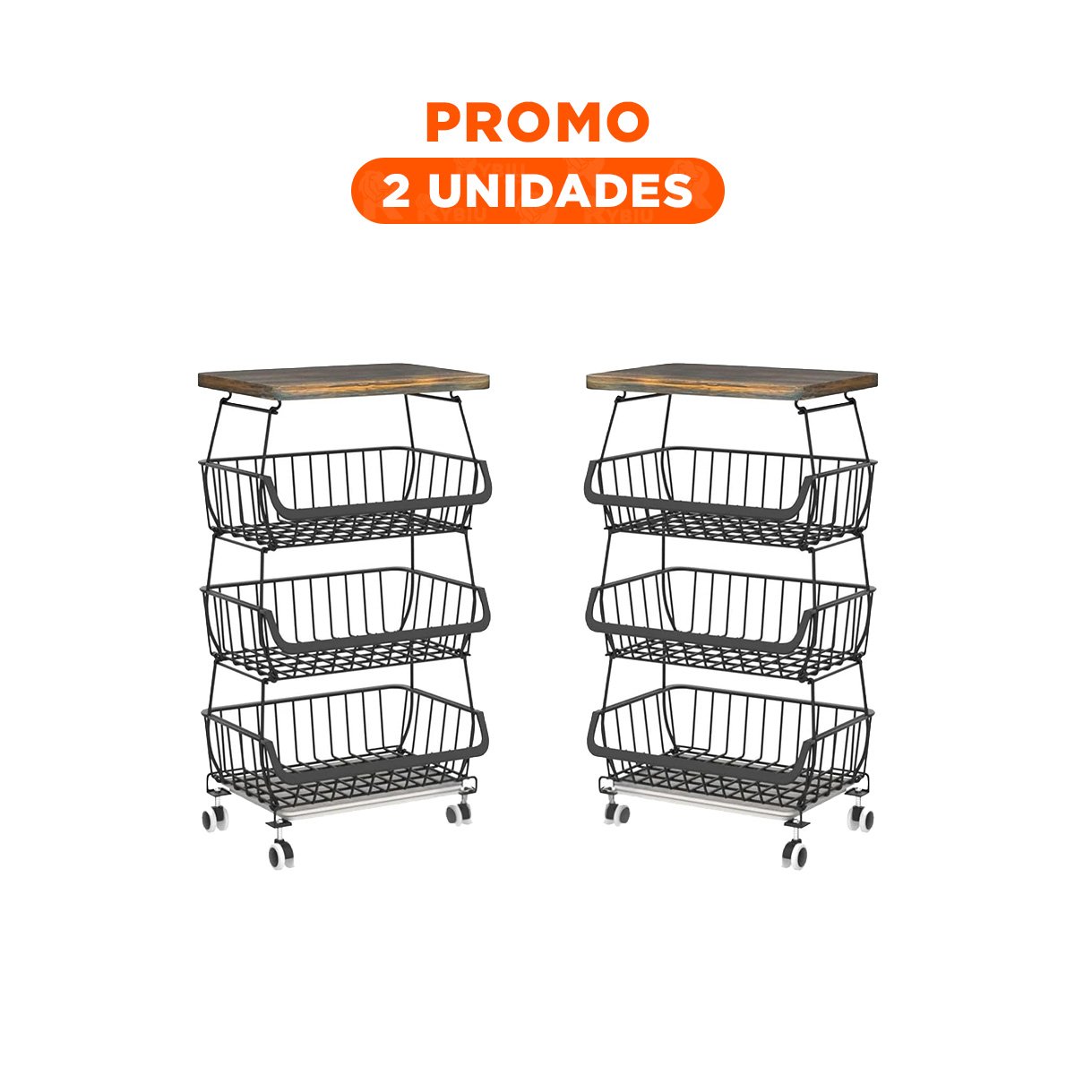 PACK2 SOPORTE DISTRIBUIDOR NEGRO DE 4 NIVELES EN ACERO Y MADERA CON RUEDAS Y+REGALO STICKER - 1