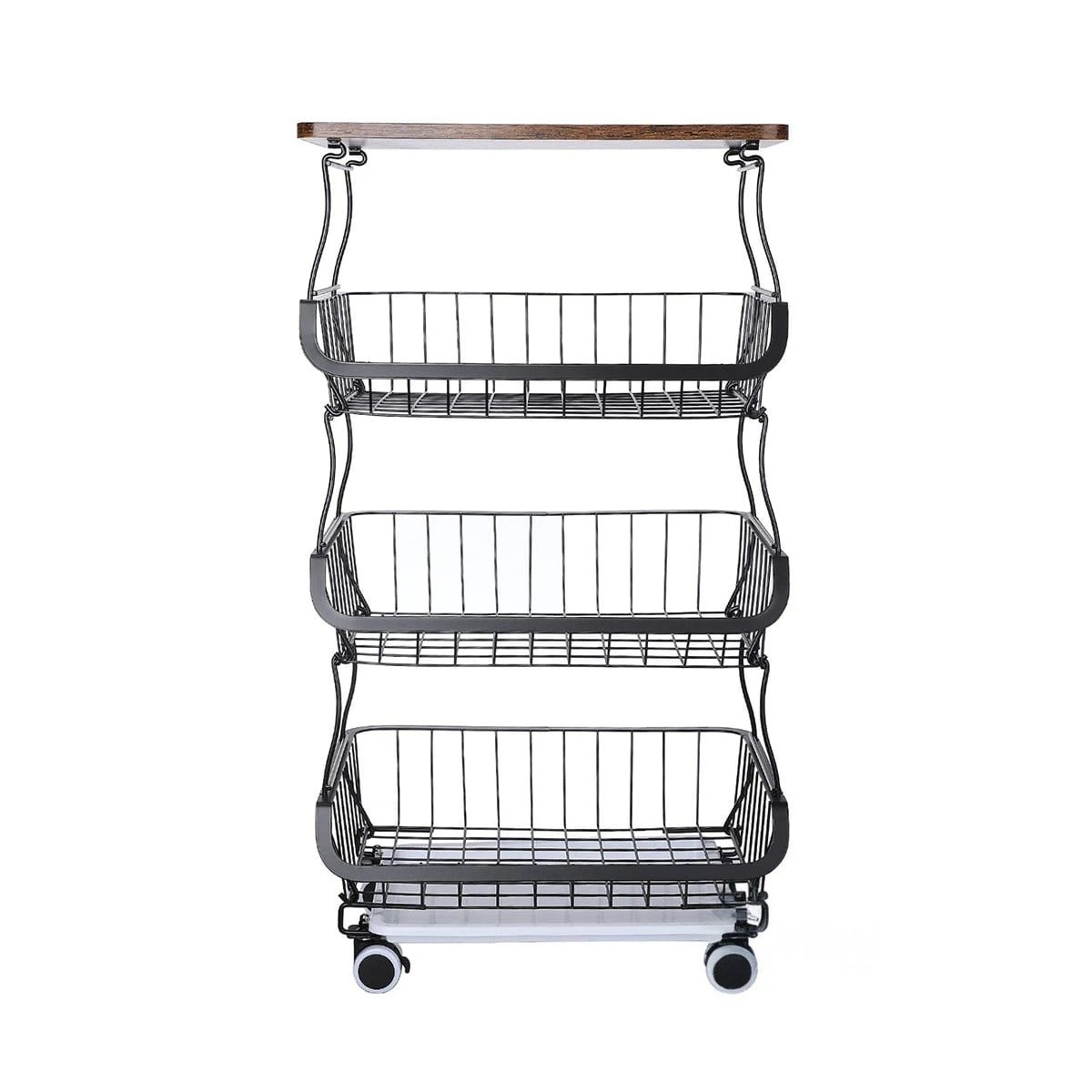 ORGANIZADOR MODULAR NEGRO DE 4 SECCIONES EN ACERO Y MADERA CON RUEDAS Y+REGALO STICKER - 1