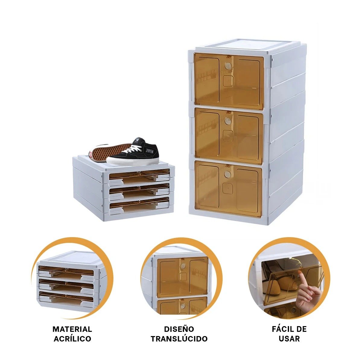 ZAPATERA PLEGABLE BLANCA CON TRES NIVELES Y TAPA EN AMBAR Y+POST IT - 5