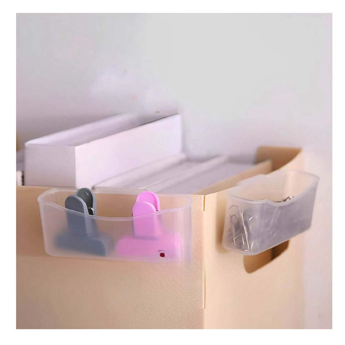 CAJA MODULAR TRANSPARENTE PARA ESCRITORIO Y REFRIGERADORA EN SET DE 4 Y+POST IT - 1
