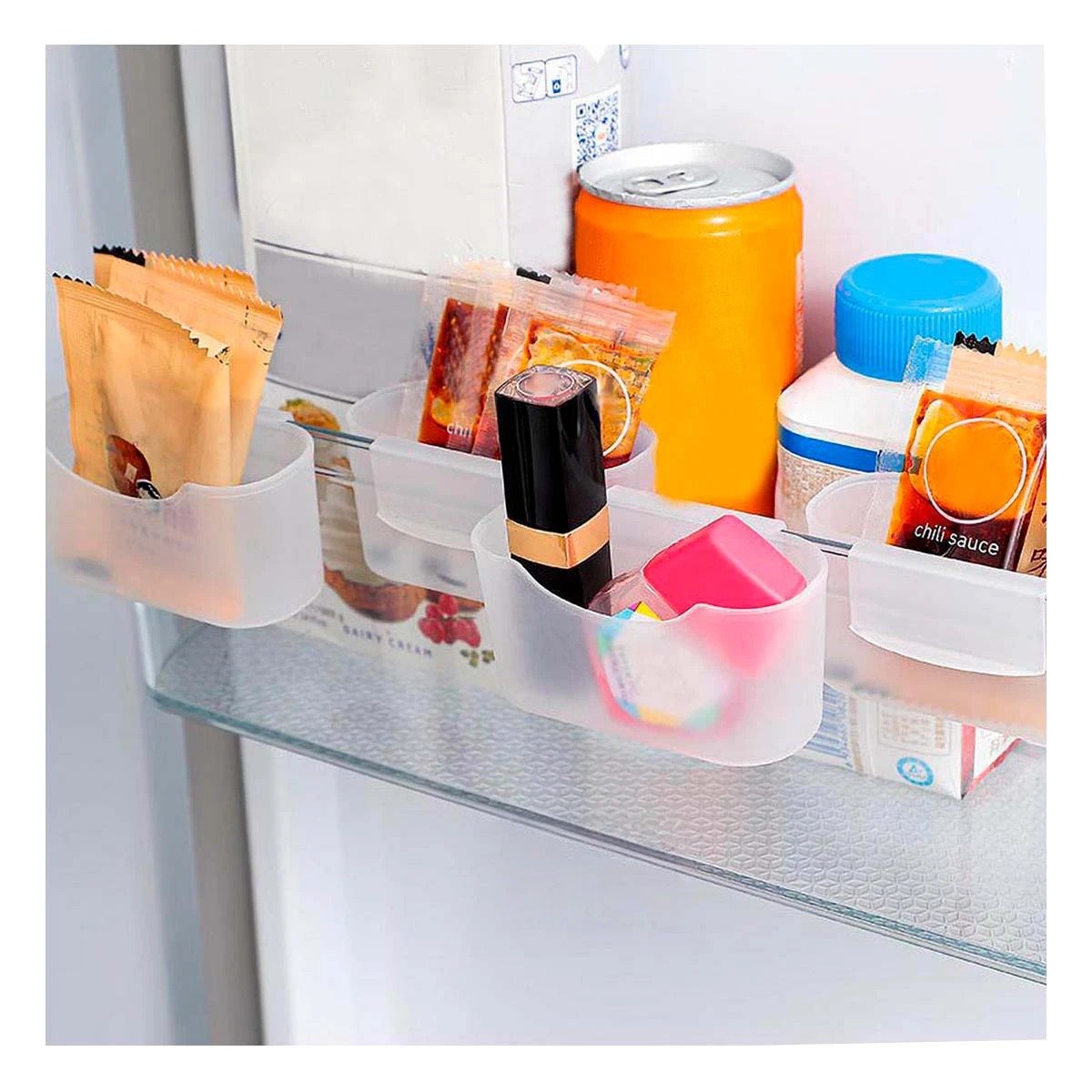 CAJA MODULAR TRANSPARENTE PARA ESCRITORIO Y REFRIGERADORA EN SET DE 4 Y+POST IT - 3