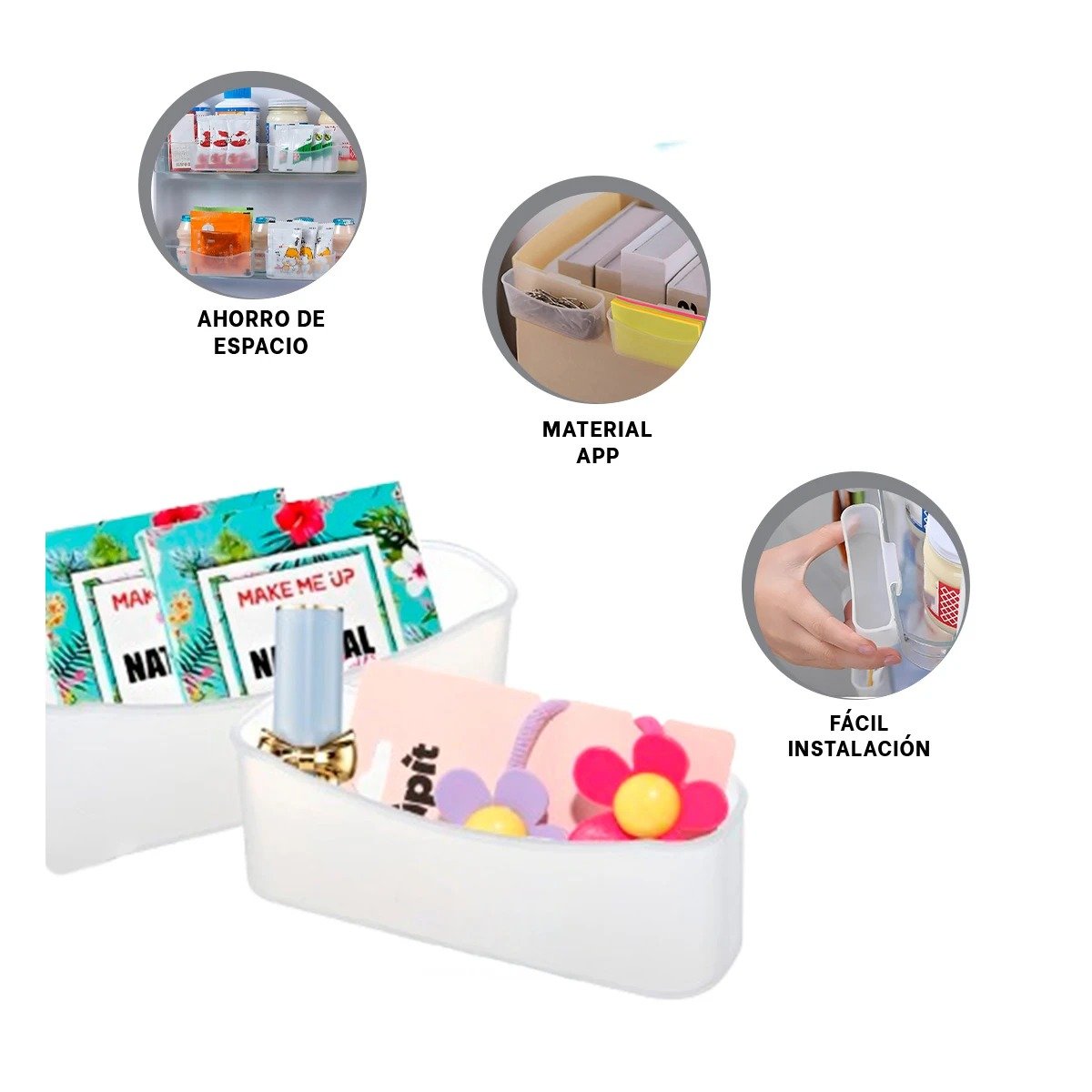 CAJA MODULAR TRANSPARENTE PARA ESCRITORIO Y REFRIGERADORA EN SET DE 4 Y+POST IT - 5
