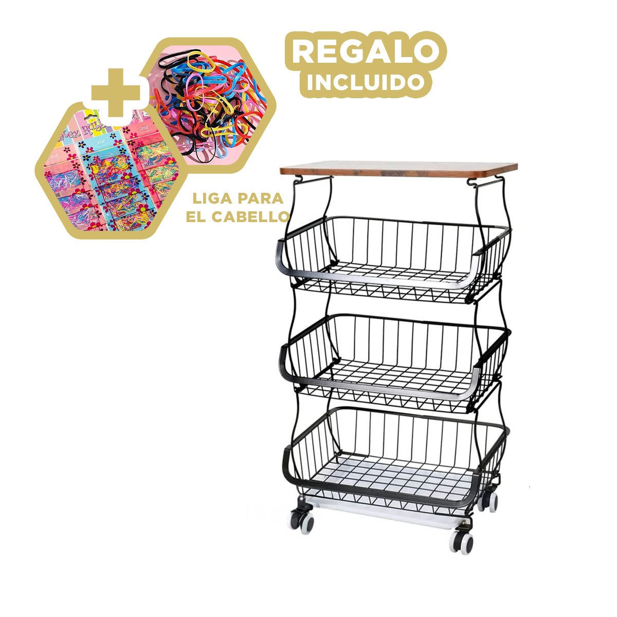 MUEBLE ORDENADOR NEGRO DE 4 COMPARTIMENTOS EN ACERO Y MADERA CON RUEDAS Y+LIGAS REGALO - 2