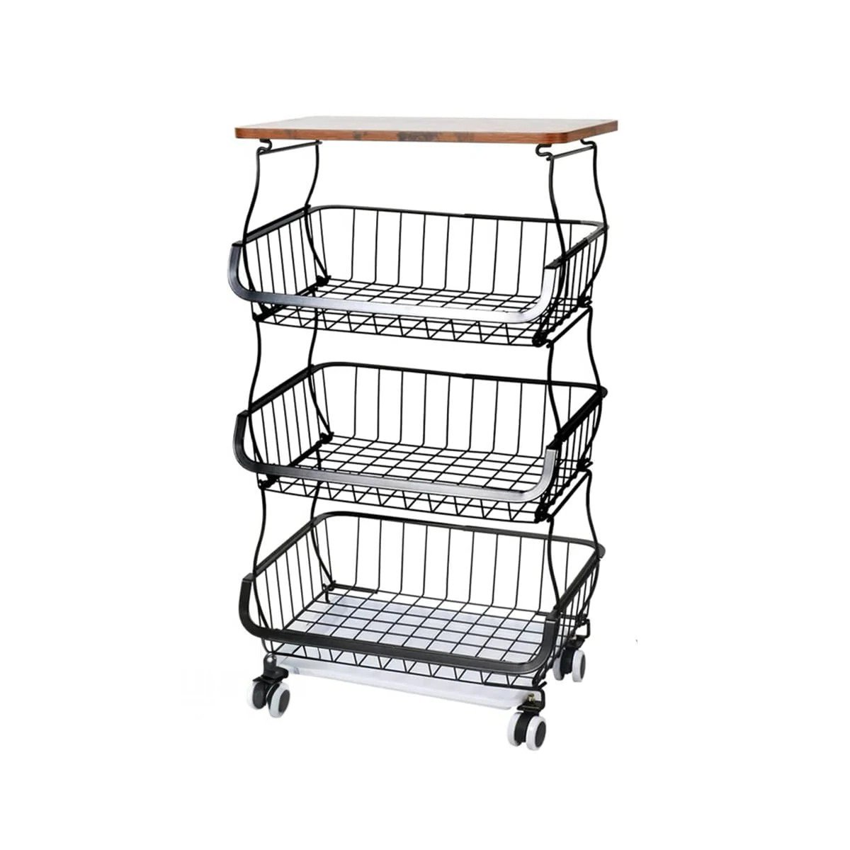 MUEBLE ORDENADOR NEGRO DE 4 COMPARTIMENTOS EN ACERO Y MADERA CON RUEDAS Y+LIGAS REGALO - 5