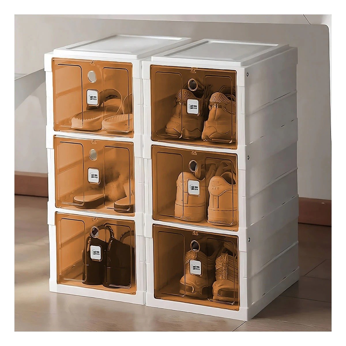 ZAPATERA DE ALMACENAMIENTO PLEGABLE CON 3 NIVELES BLANCO Y TAPA AMBAR - 3