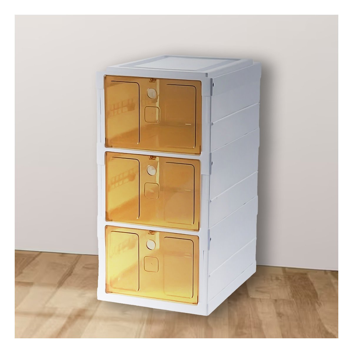 ZAPATERA DE ALMACENAMIENTO PLEGABLE CON 3 NIVELES BLANCO Y TAPA AMBAR - 5