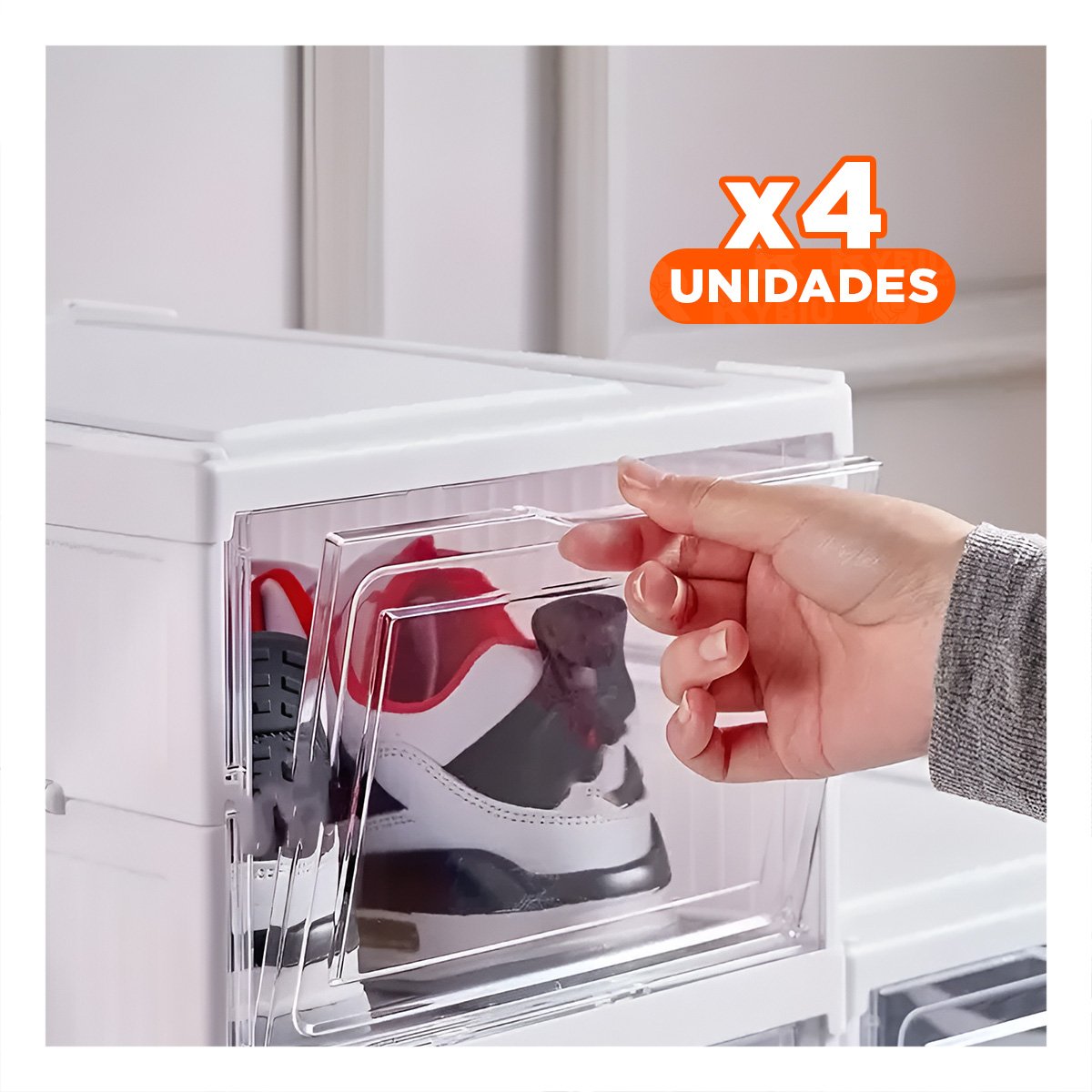 PACK4 ESTANTE PLEGABLE DE ZAPATOS CON BASE BLANCA Y CUBIERTA NEGRA Y+REGALO STICKER - 1