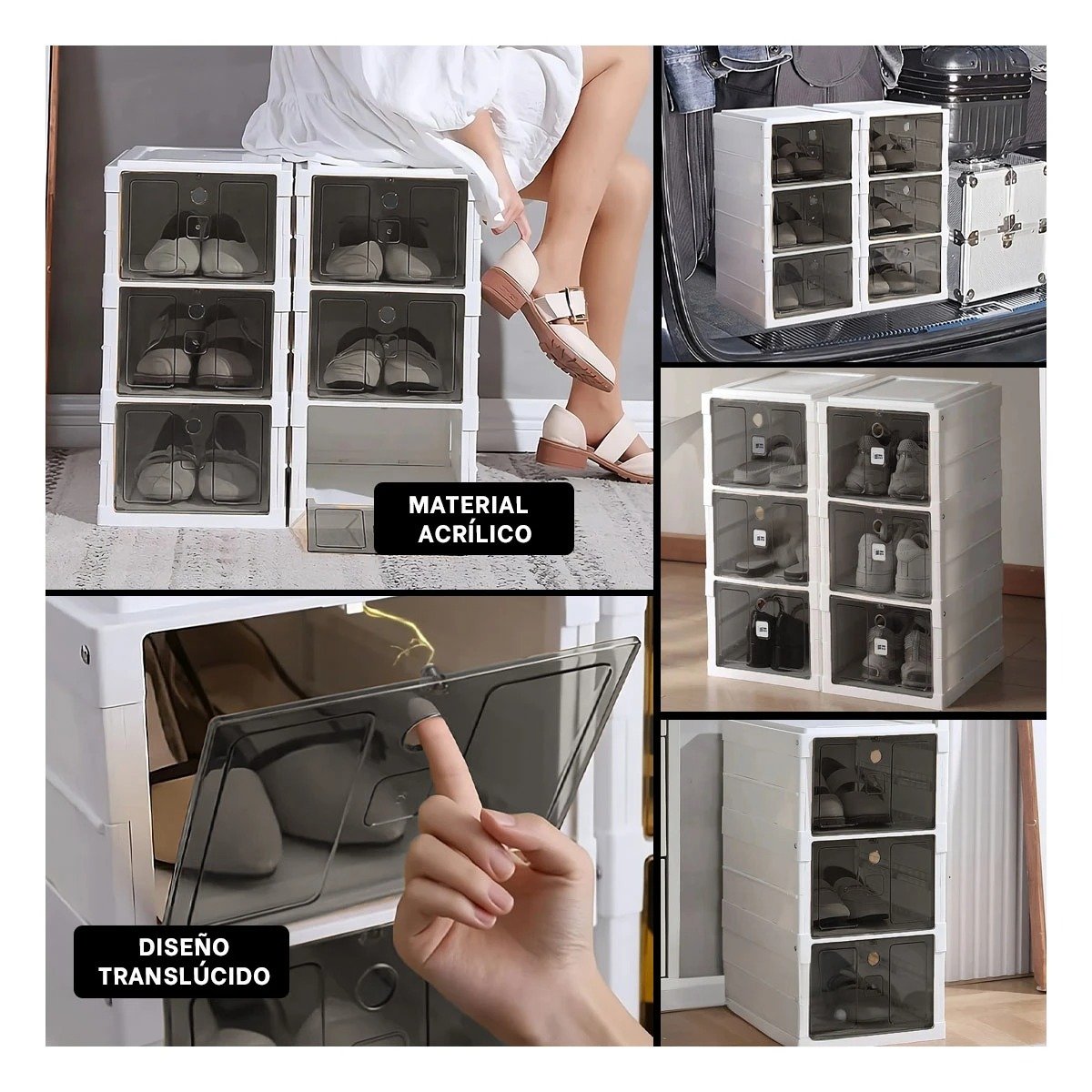 PACK4 ESTANTE PLEGABLE DE ZAPATOS CON BASE BLANCA Y CUBIERTA NEGRA Y+REGALO STICKER - 2