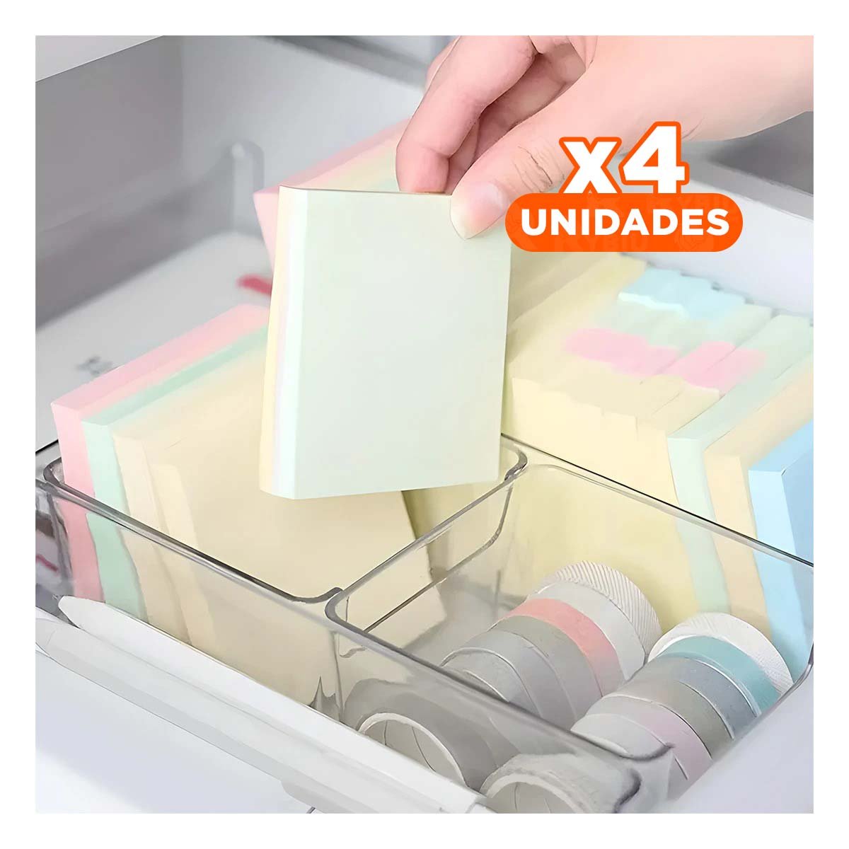 PACK4 CAJA ORGANIZADORA ACRILICA TRANSPARENTE CUADRADA PARA ESCRITORIO Y CASA Y+REGALO STICKER - 1