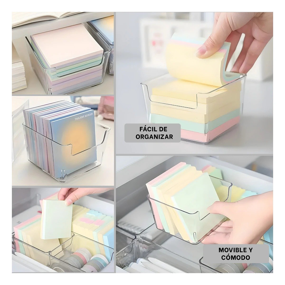 PACK4 CAJA ORGANIZADORA ACRILICA TRANSPARENTE CUADRADA PARA ESCRITORIO Y CASA Y+REGALO STICKER - 2
