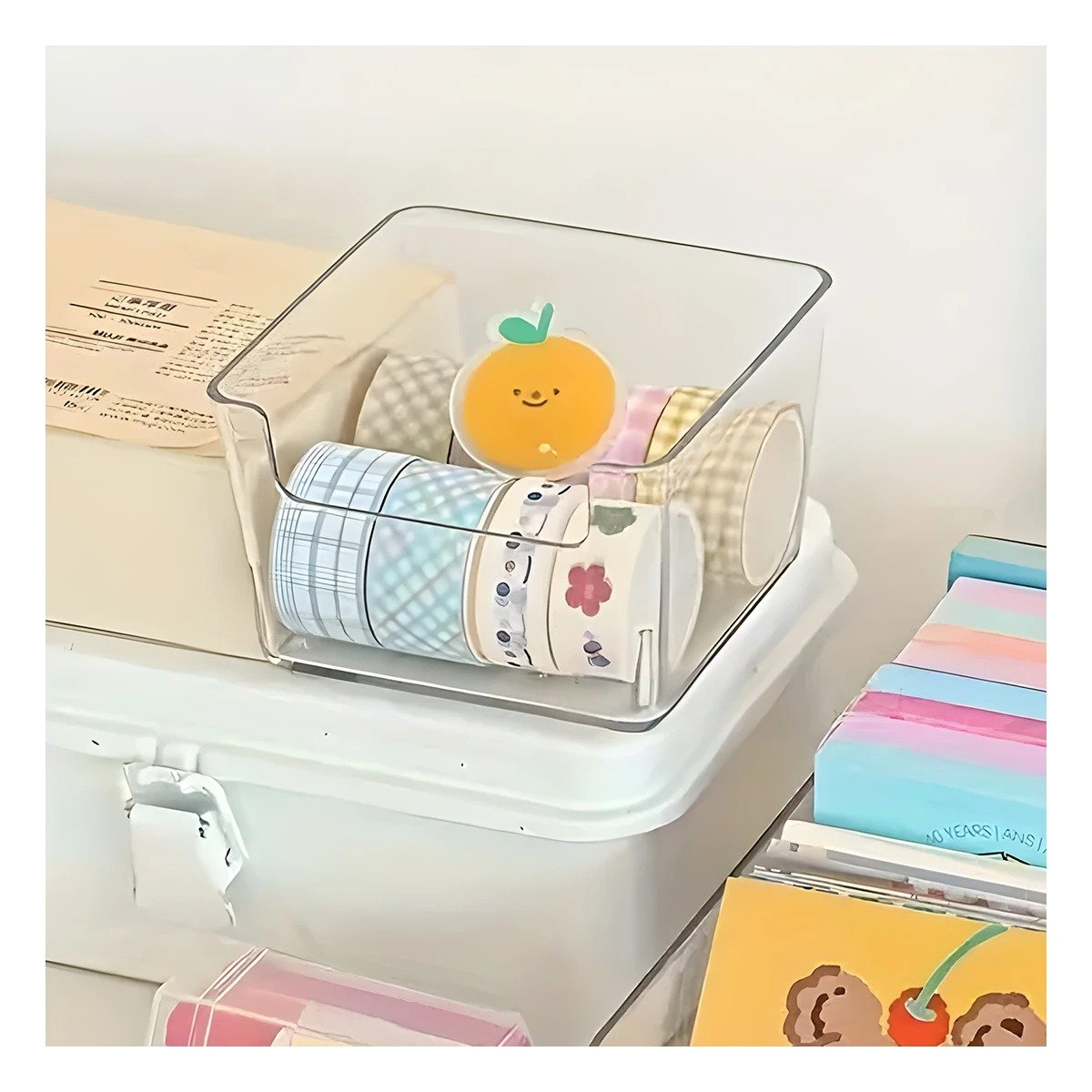 PACK4 CAJA ORGANIZADORA ACRILICA TRANSPARENTE CUADRADA PARA ESCRITORIO Y CASA Y+REGALO STICKER - 3
