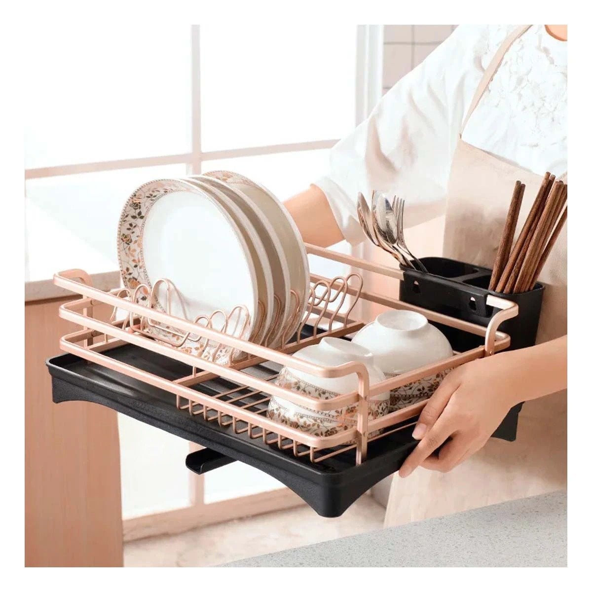 ESCURRIDOR DE PLATOS ORO ROSA CON ORGANIZACION Y SISTEMA DE DRENAJE Y+LIGAS REGALO - 3