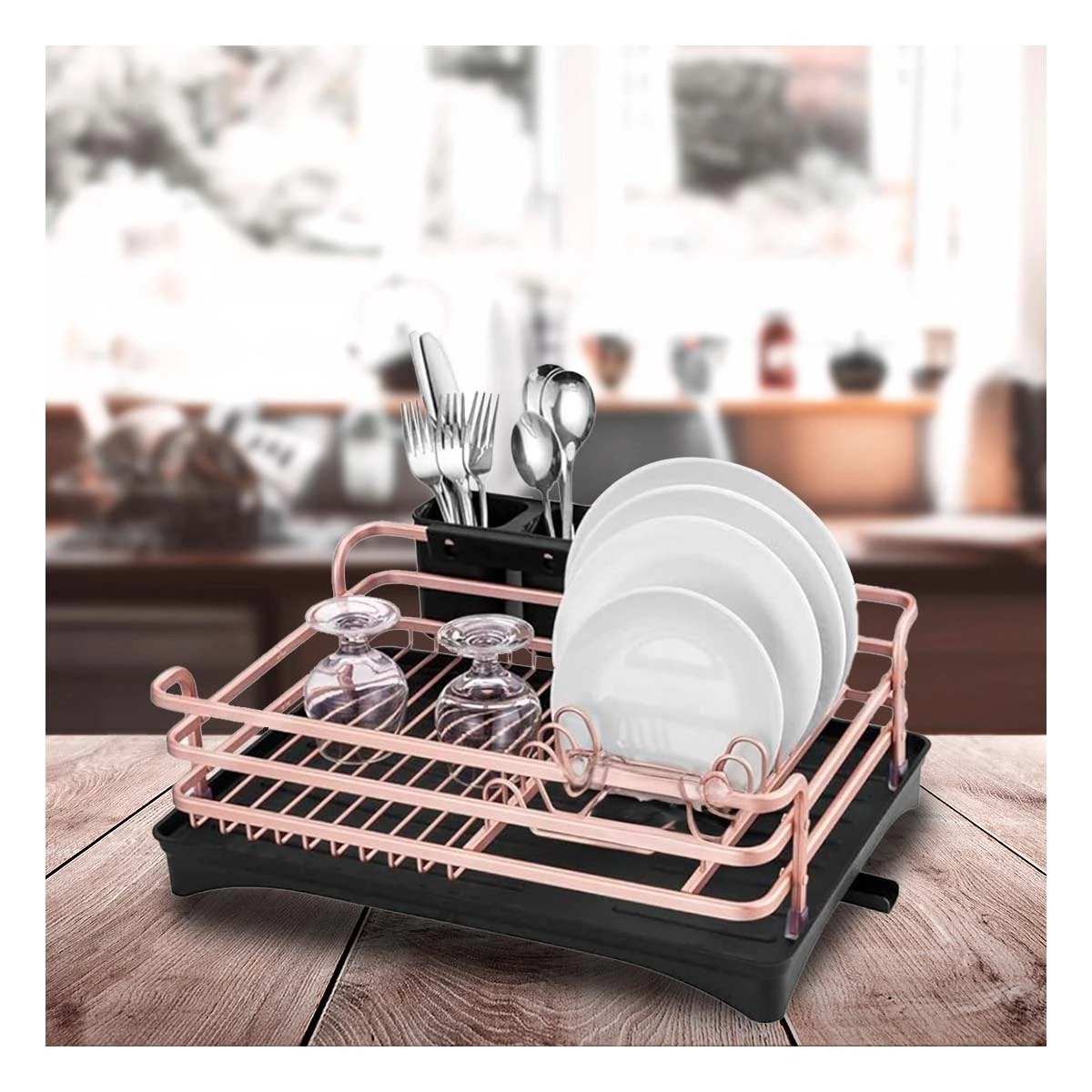 PACK2 ORGANIZADOR DE PLATOS DE USO DIARIO CON DRENAJE ORO ROSA - 3