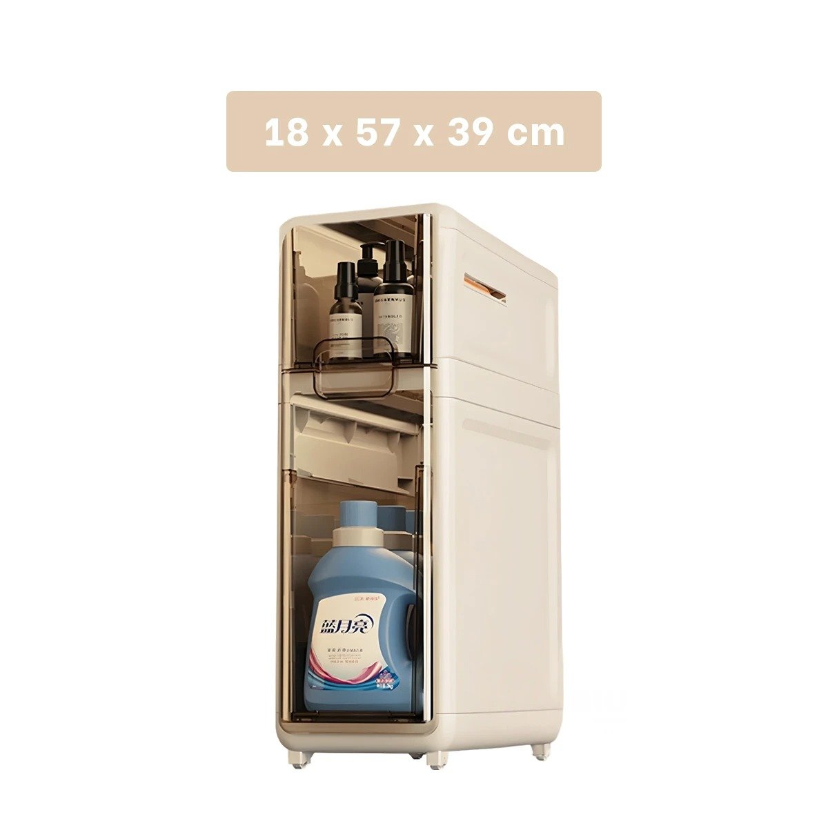 GABINETE ORGANIZADOR BEIGE DE DOS CASILLAS CON PUERTAS PARA ALMACENAJE EN HOGAR - 4