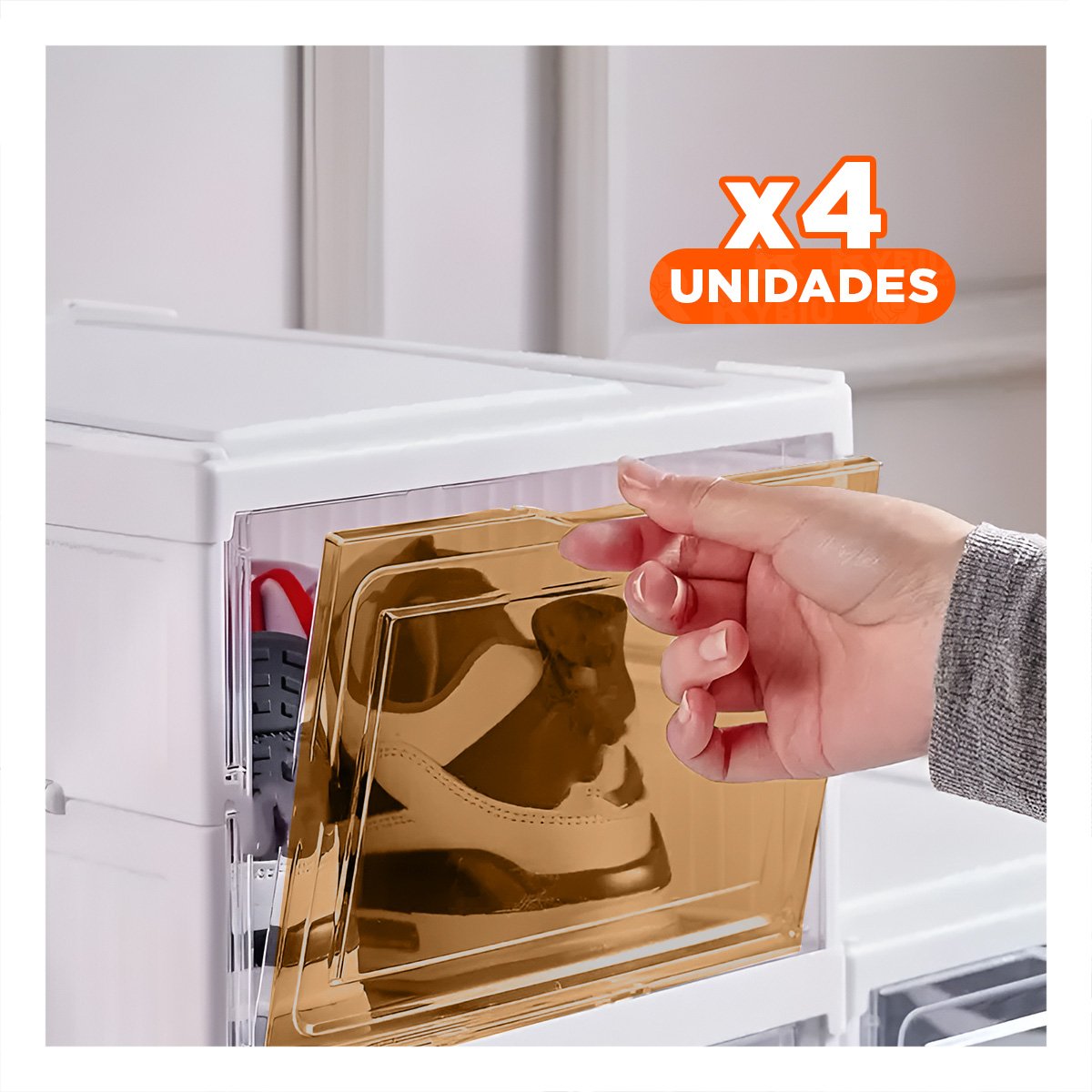 PACK4 ESTANTE PLEGABLE DE ZAPATOS CON BASE BLANCA Y CUBIERTA AMBAR Y+REGALO STICKER - 1