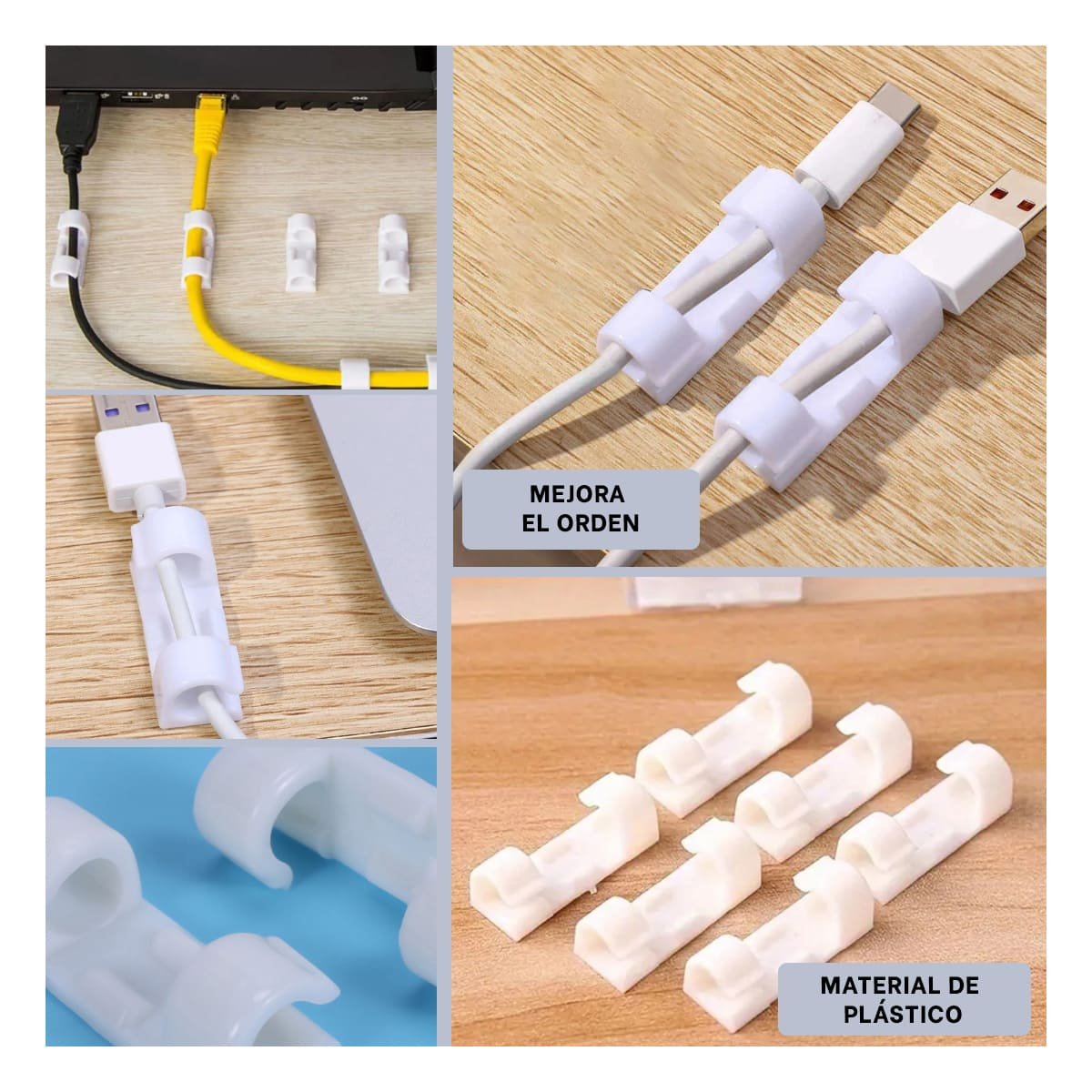 CLIPS ORGANIZADORES DE ESCRITORIO PARA CABLES CON 16 PIEZAS COLOR BLANCO Y+POST IT - 2