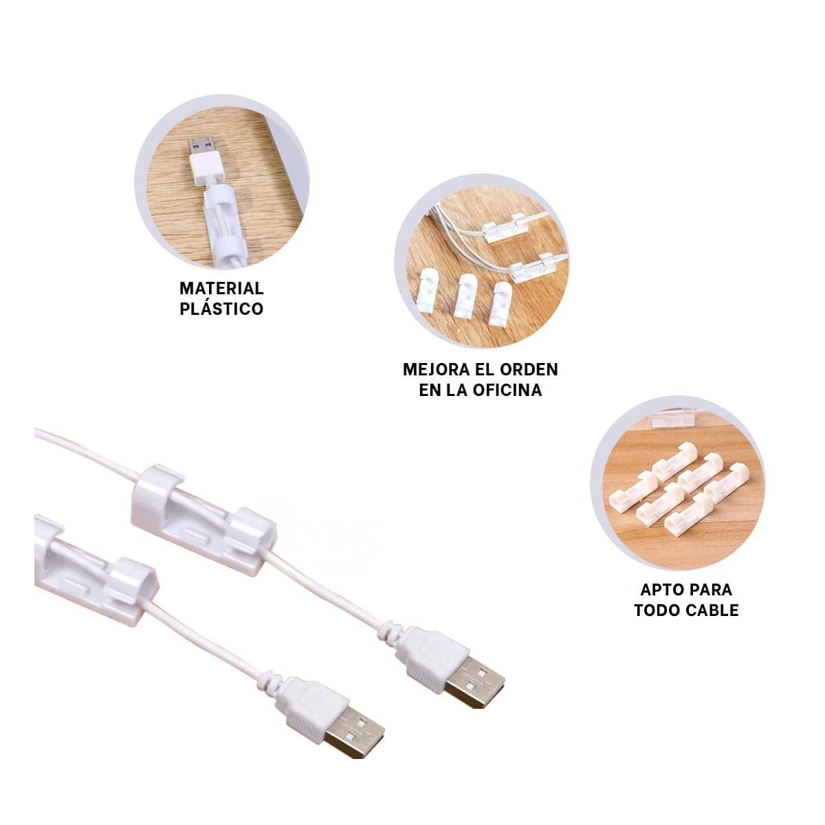 CLIPS ORGANIZADORES DE ESCRITORIO PARA CABLES CON 16 PIEZAS COLOR BLANCO Y+POST IT - 5