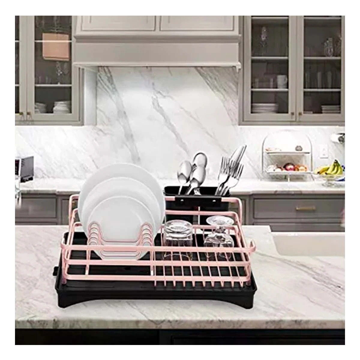 ESCURRIDOR ORO ROSA CON SISTEMA DE DRENAJE Y SOPORTE PARA UTENSILIOS Y+PAPEL REGALO - 2