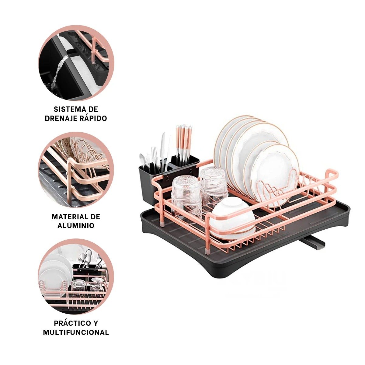 ESCURRIDOR ORO ROSA CON SISTEMA DE DRENAJE Y SOPORTE PARA UTENSILIOS Y+PAPEL REGALO - 5