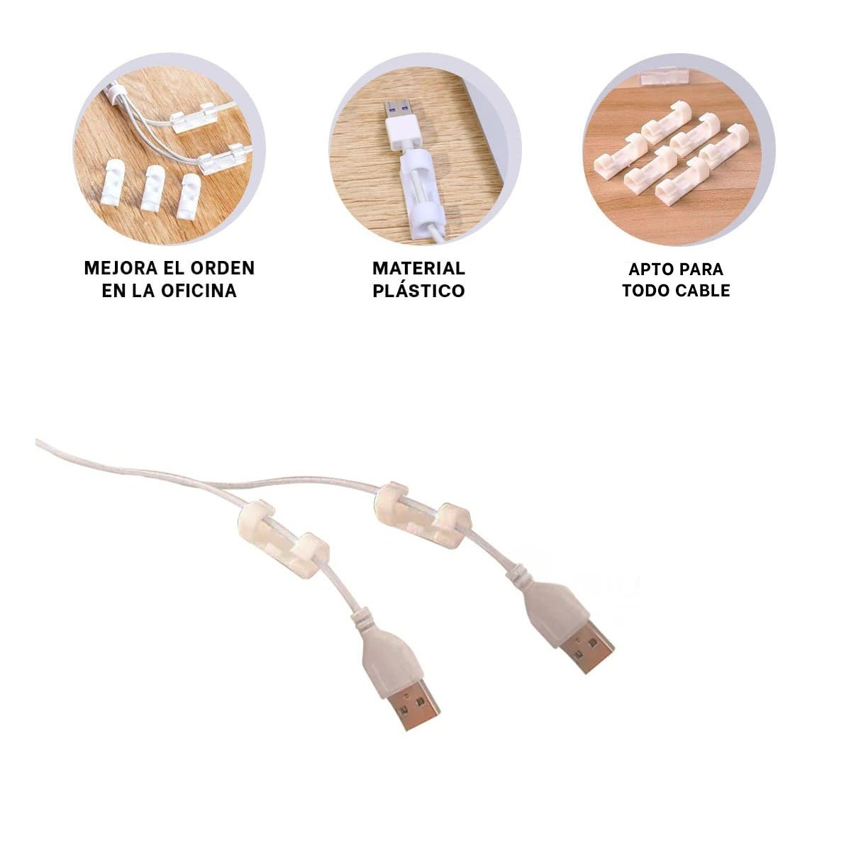 CLIPS PARA CABLES ORGANIZADORES CON SET COLOR BLANCO DE 16 PIEZAS PARA OFICINA Y+PAPEL REGALO - 5
