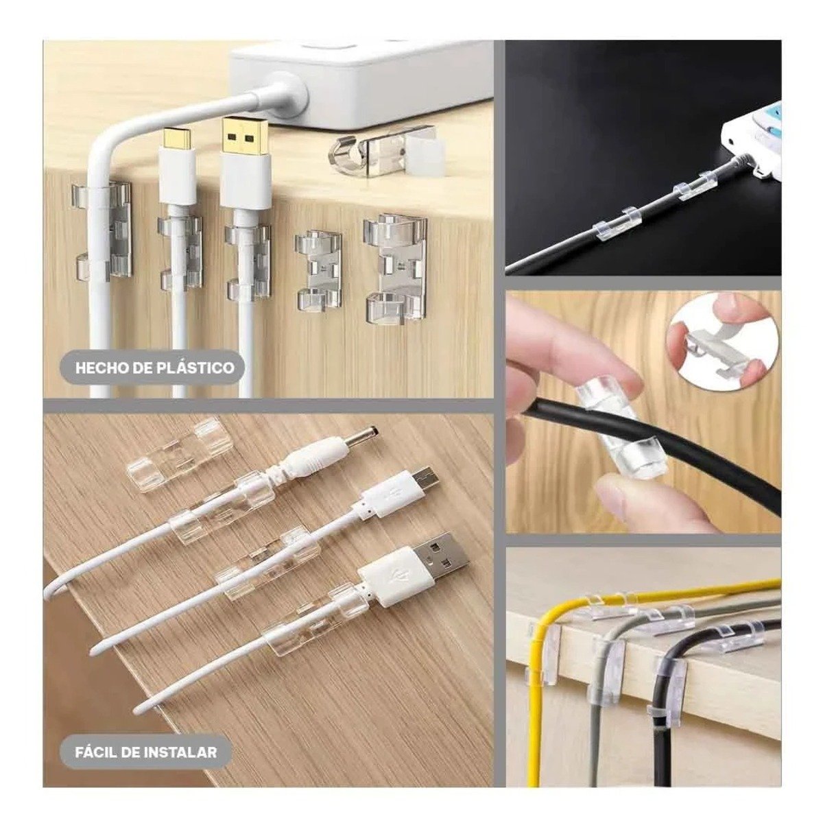 CLIPS PARA CABLES ORGANIZADORES CON SET TRANSPARENTE DE 16 PIEZAS PARA OFICINA Y+PAPEL REGALO - 3