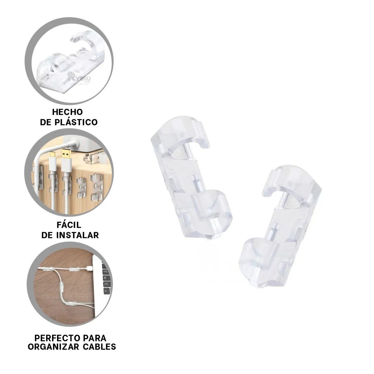 CLIPS PARA CABLES ORGANIZADORES CON SET TRANSPARENTE DE 16 PIEZAS PARA OFICINA Y+PAPEL REGALO - 5