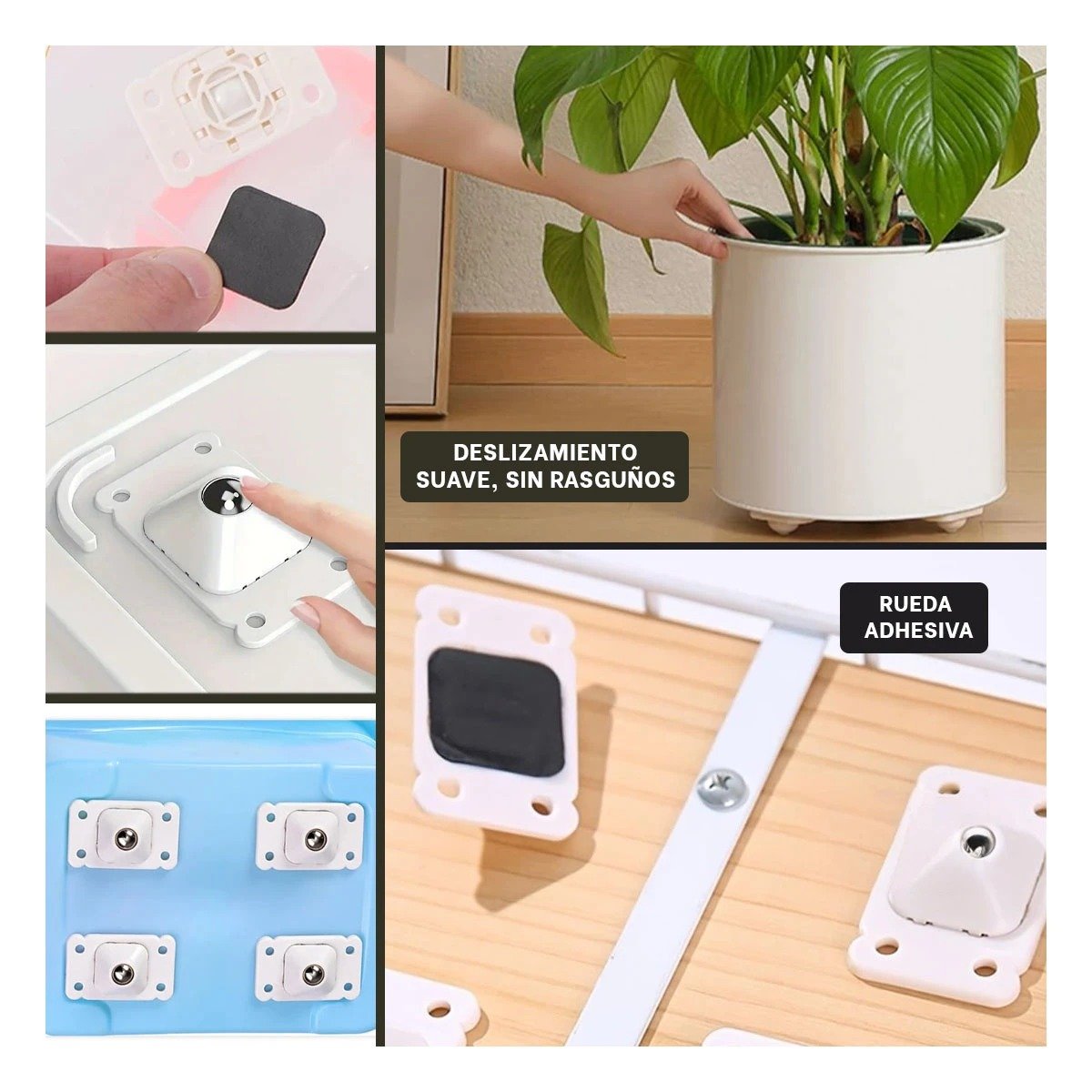 PACK4 CONJUNTO 4 PIEZAS MINI RUEDAS GIRATORIAS BLANCO PORTATILES DURADERO Y+REGALO STICKER - 2