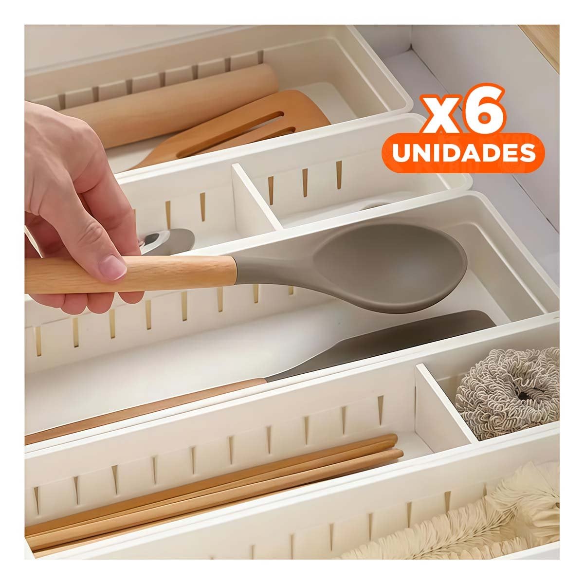 PACK6 CESTA BLANCA COMPACTA CON DIVISIONES MOVILES PERFECTA PARA ORDEN HOGAR Y+PAPEL REGALO - 1
