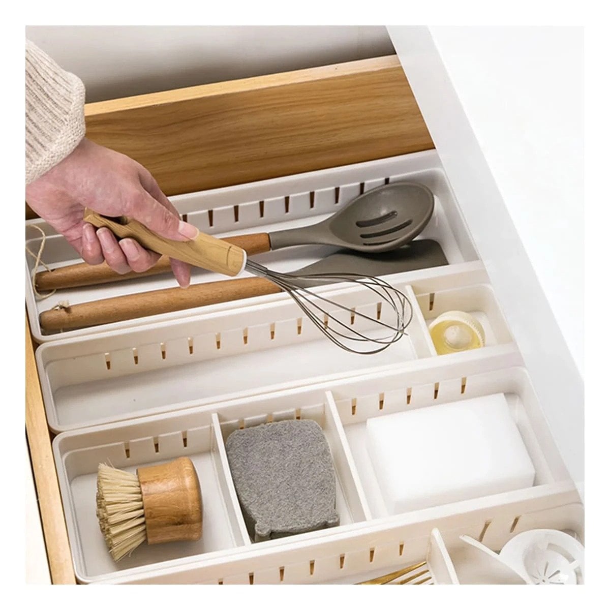 PACK6 CESTA BLANCA COMPACTA CON DIVISIONES MOVILES PERFECTA PARA ORDEN HOGAR Y+PAPEL REGALO - 2