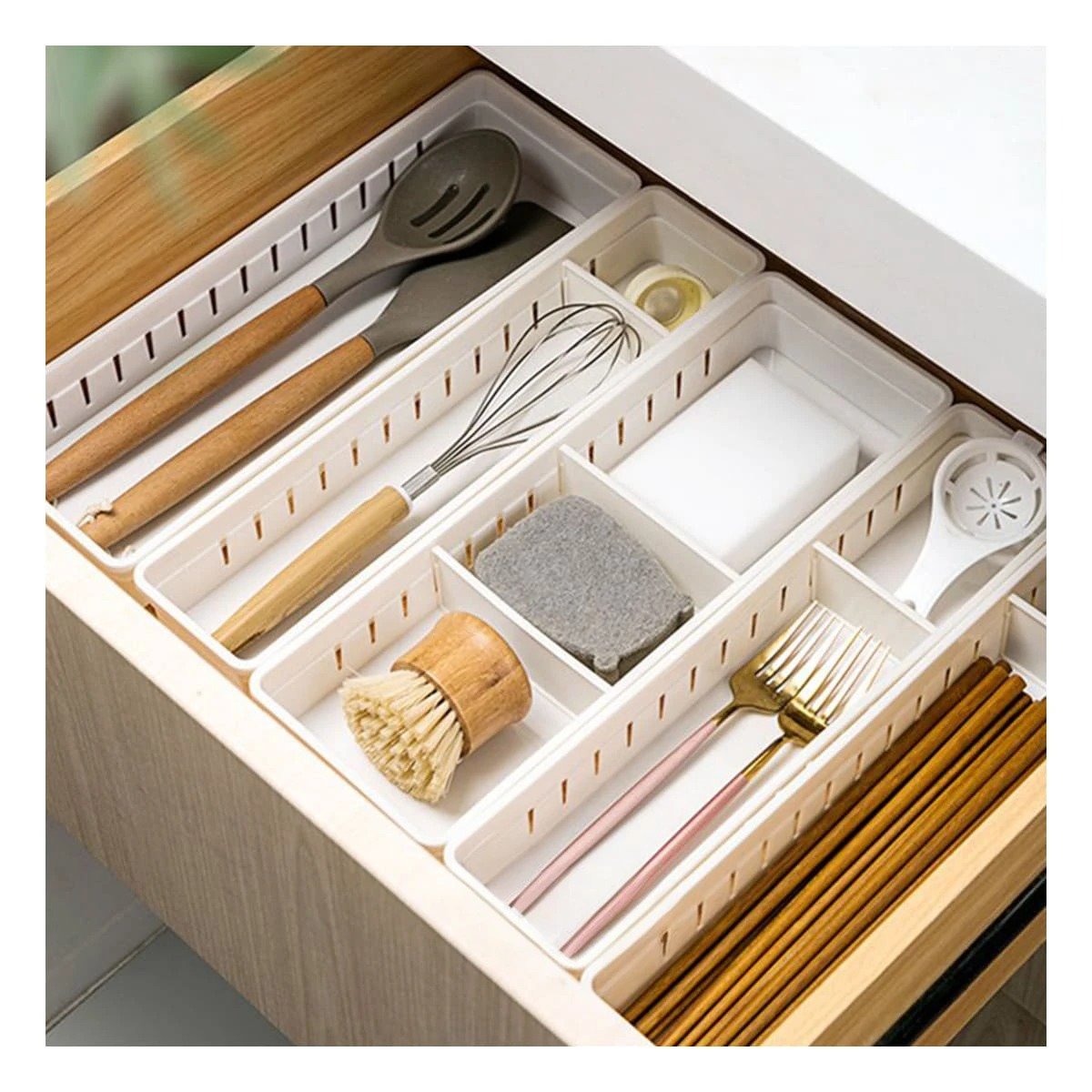 PACK12 RECIPIENTE DE DIVISIONES BLANCA AJUSTABLE VERSATIL PARA ORDENAR CASA Y+REGALO STICKER - 5