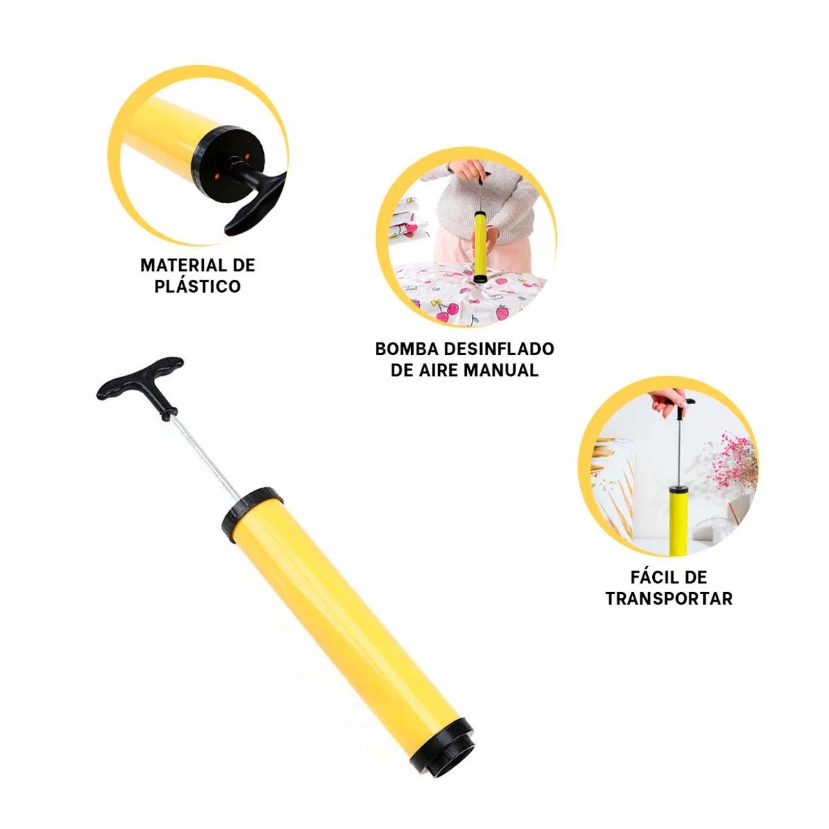 SUCCIONADOR DE AIRE MANUAL PARA EMPAQUE AL VACIO HOGAR COLOR AMARILLO Y+POST IT - 5