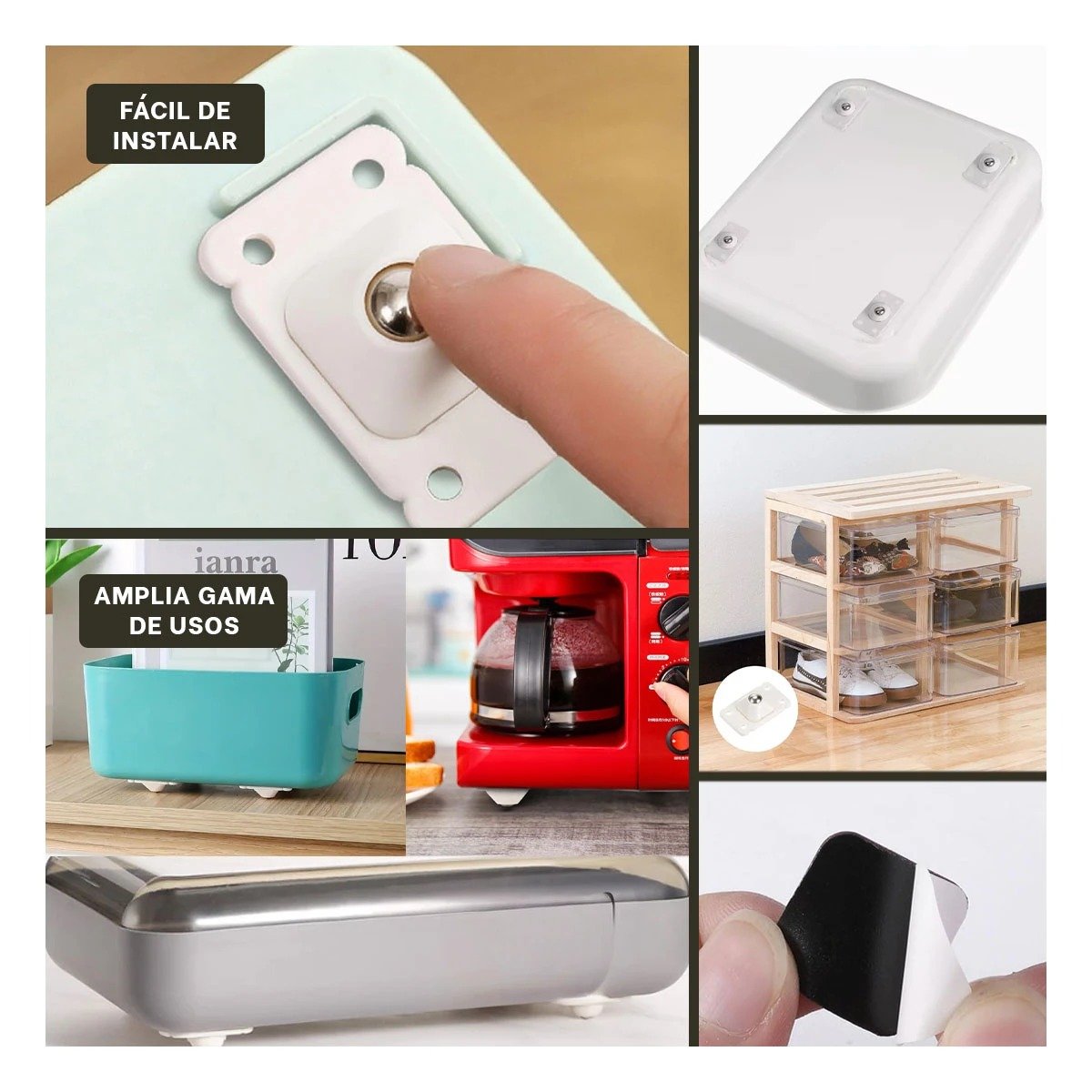 PACK2 MINI RUEDAS PORTATILES GIRATORIAS BLANCO RESISTENTE PARA DESPLAZAMIENTO Y+PAPEL REGALO - 3